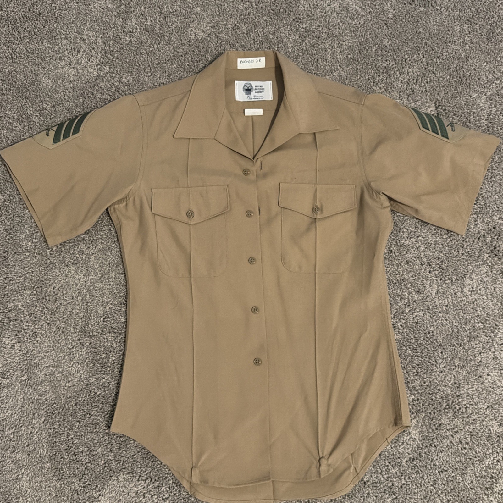 USMC Short Sleeve Shirt Khaki, Service C/Blue D.  Sgt E5 - Size 15