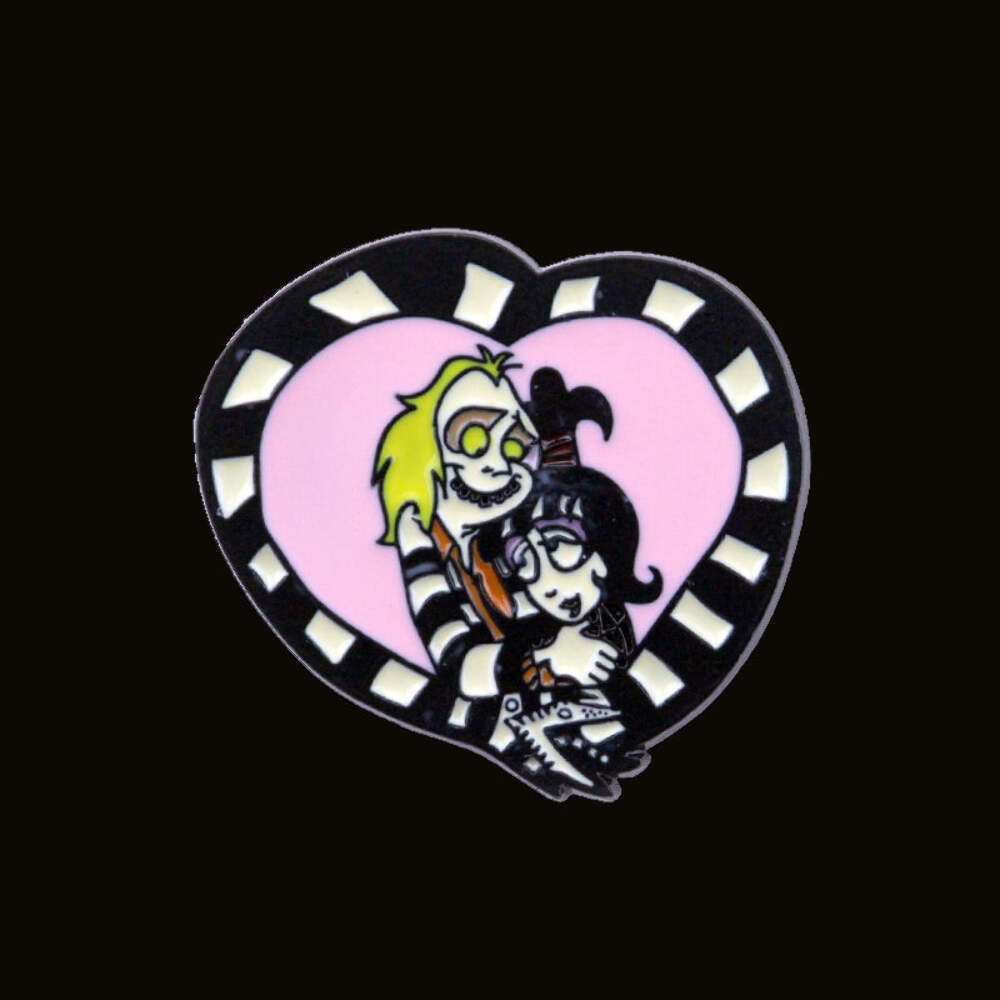 Beetlejuice Inspired Sandworm Heart Lydia Deetz Enamel Pin Cartoon 