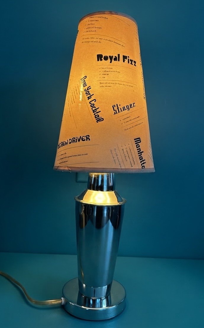 VTG David Krys Martini Shaker Lamp 2006 LumiSource Cocktail Shade Olive Finial