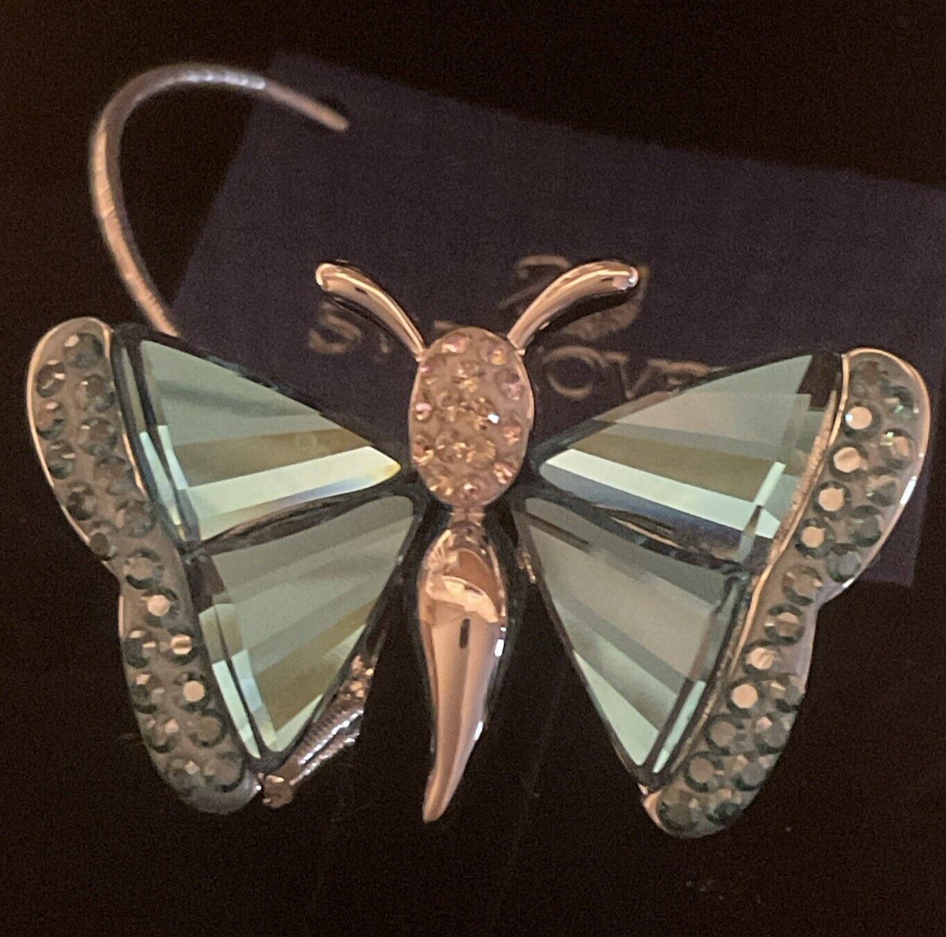Swarovski Swan Signed Crystal Blue Rhodium Butterfly  Brooch Pin