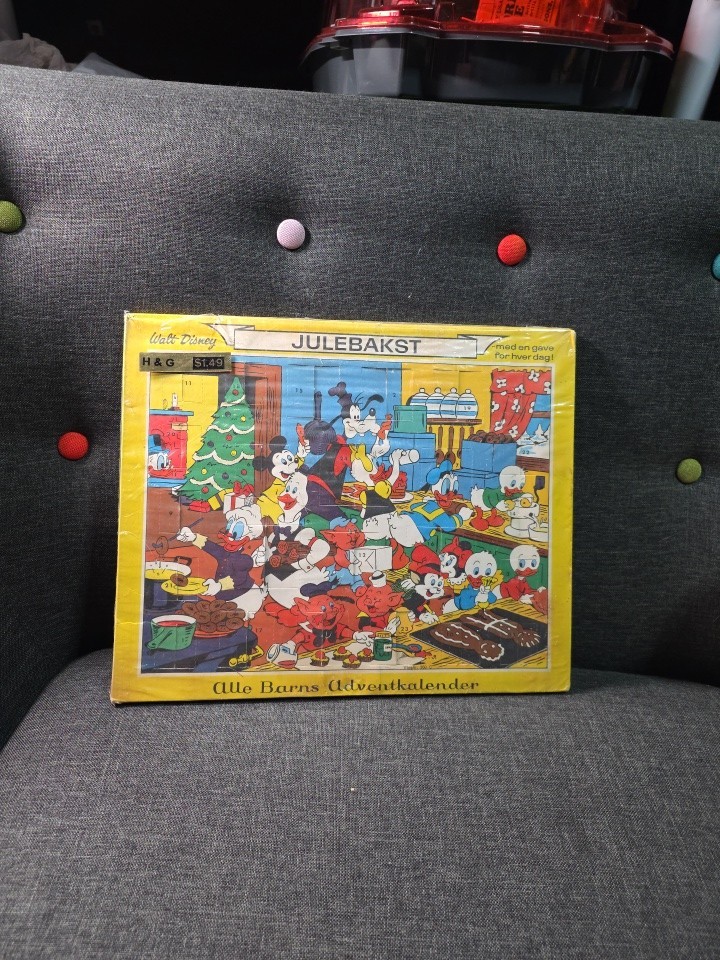 Vintage 1971 Walt Disney Julebakst Advent Calendar Donald Duck Mickey Norway...