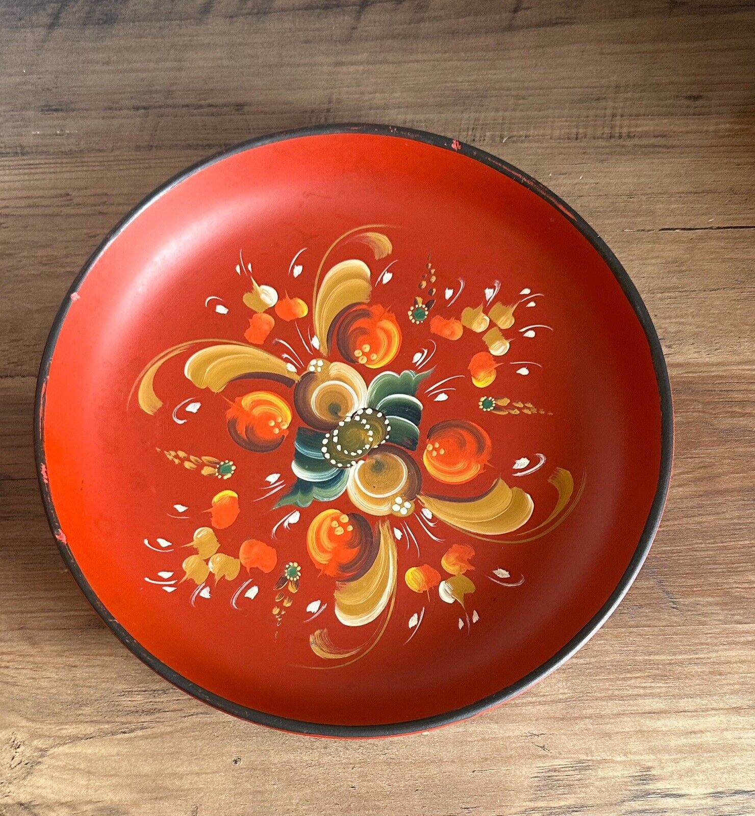 Vintage Norwegian Rosemaling Folk Art Hand-Painted  Plate/Bowl, 9.5” Dia.,