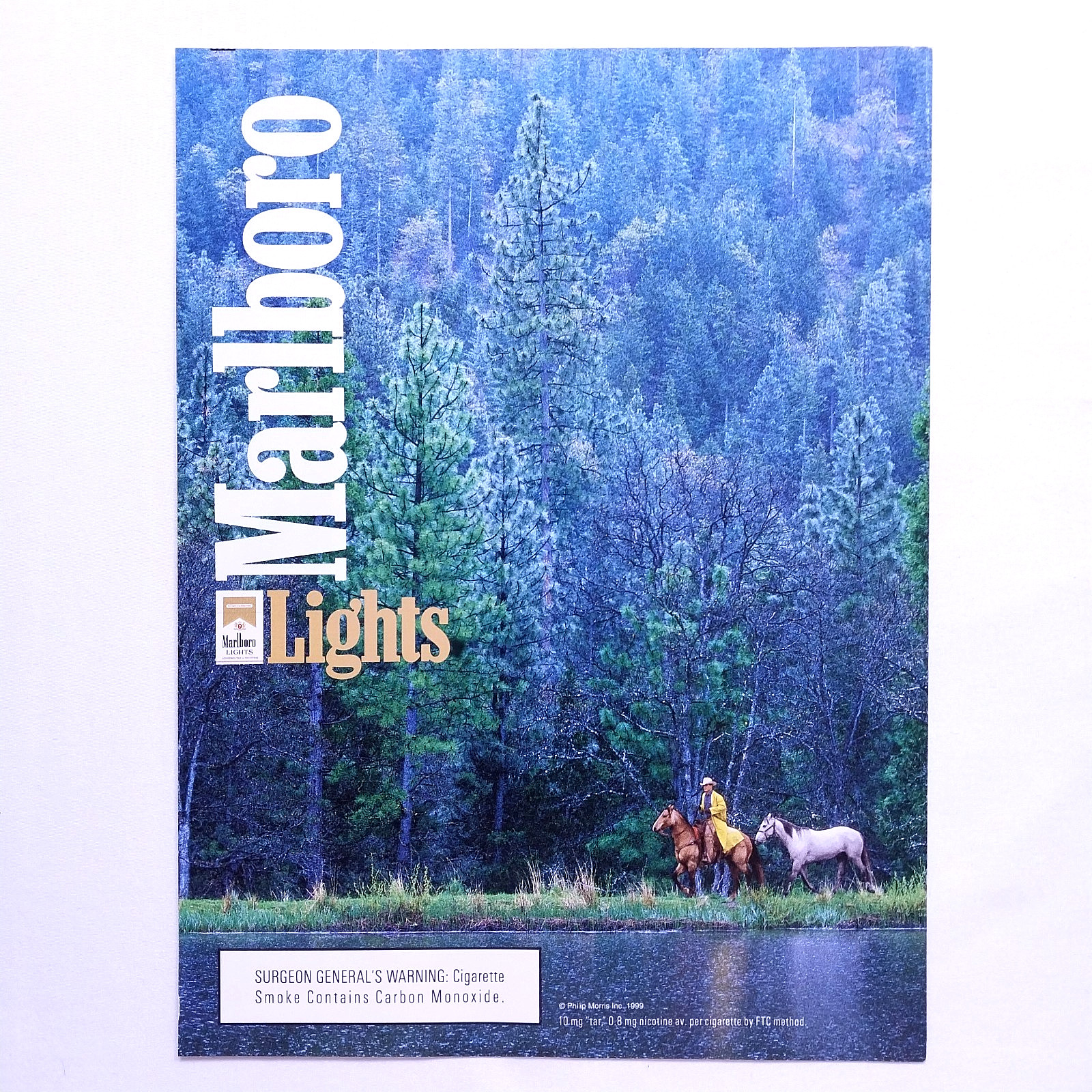 1999 Marlboro Lights Cigarettes Vintage Print Ad Magazine Wall Art Forest Cowboy