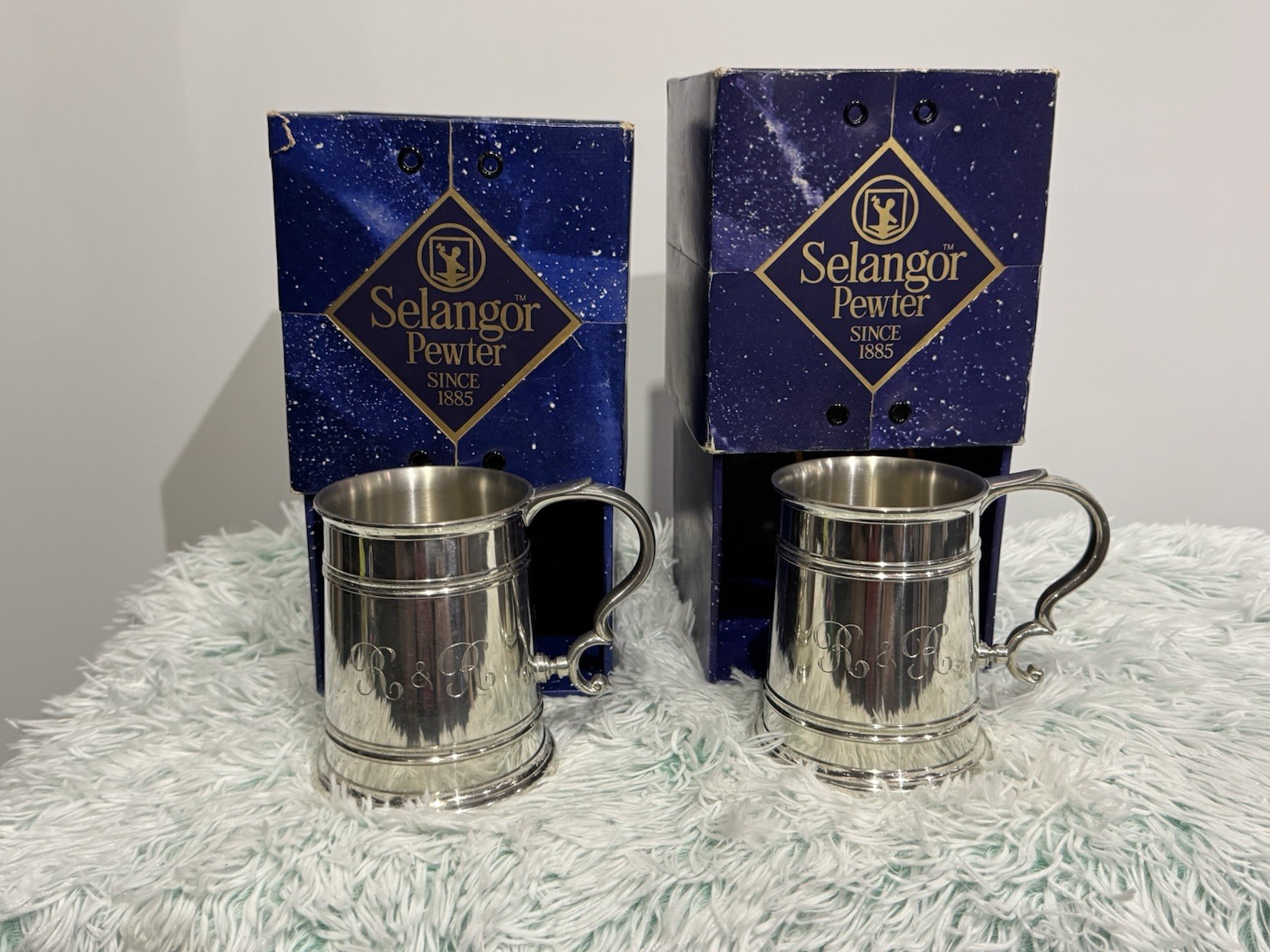 2 VINTAGE SELANGOR  PEWTER TANKARD MUGS