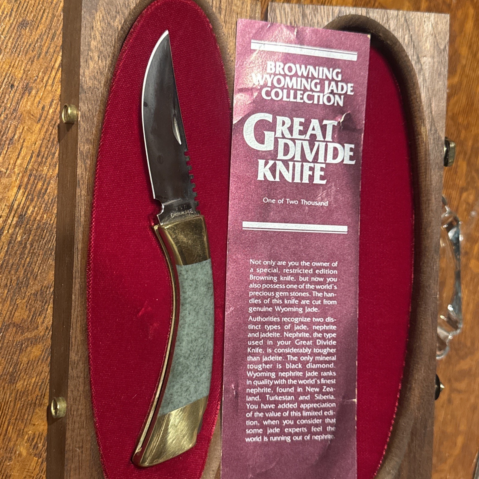 RARE VINTAGE BROWNING USA WYOMING JADE Great Divide KNIFE LOCKBACK KNIFE