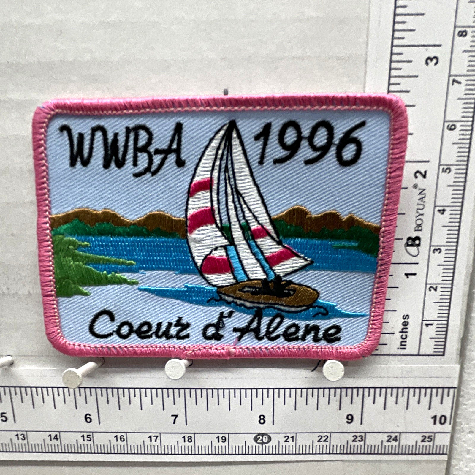 WWBA 1996 Coeur d\'Alene Sailing Sailboat Patch Pink Border Boy Scouts