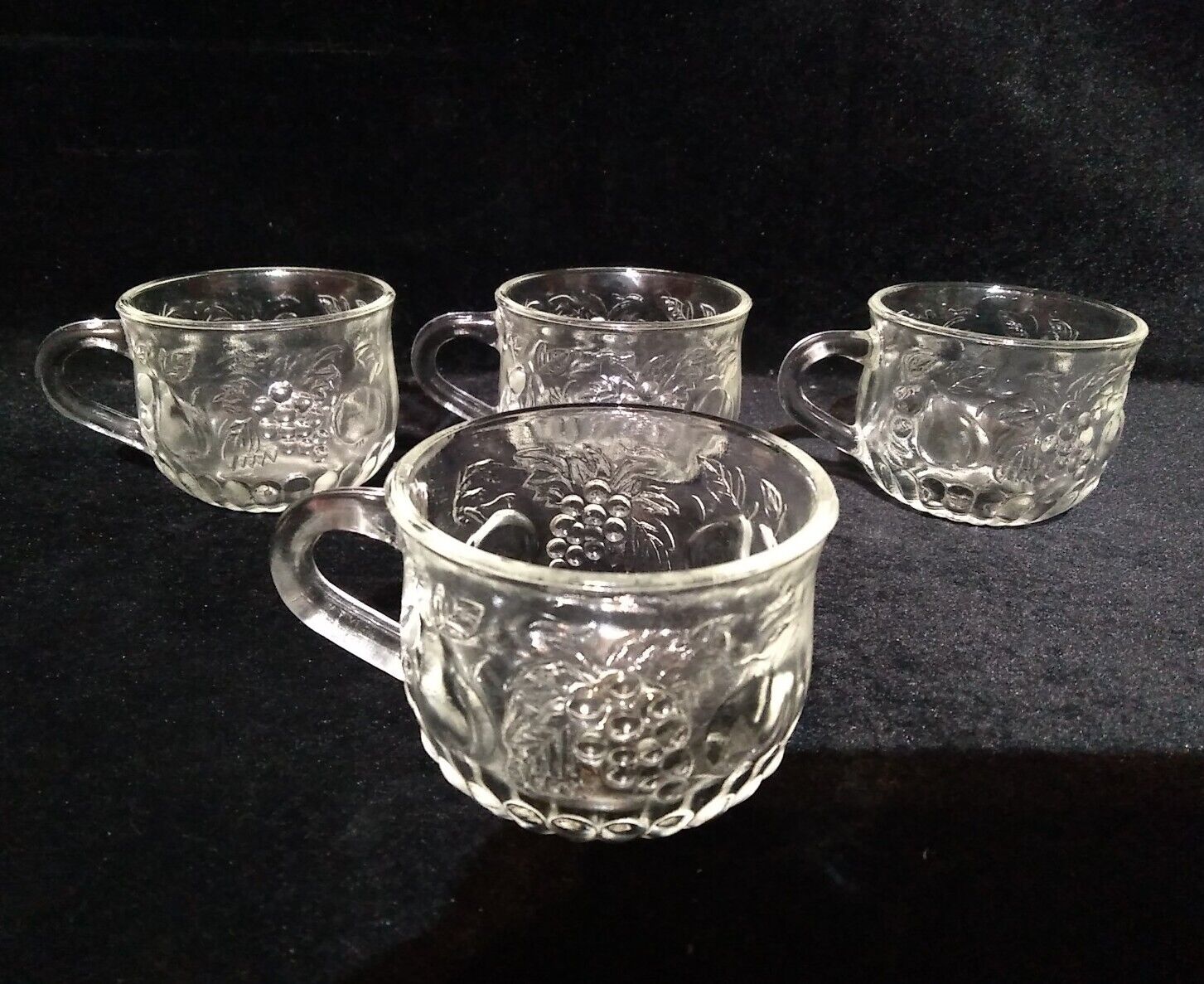4 Jeanette Fruit Pattern Glass Punch Cups 2.25\