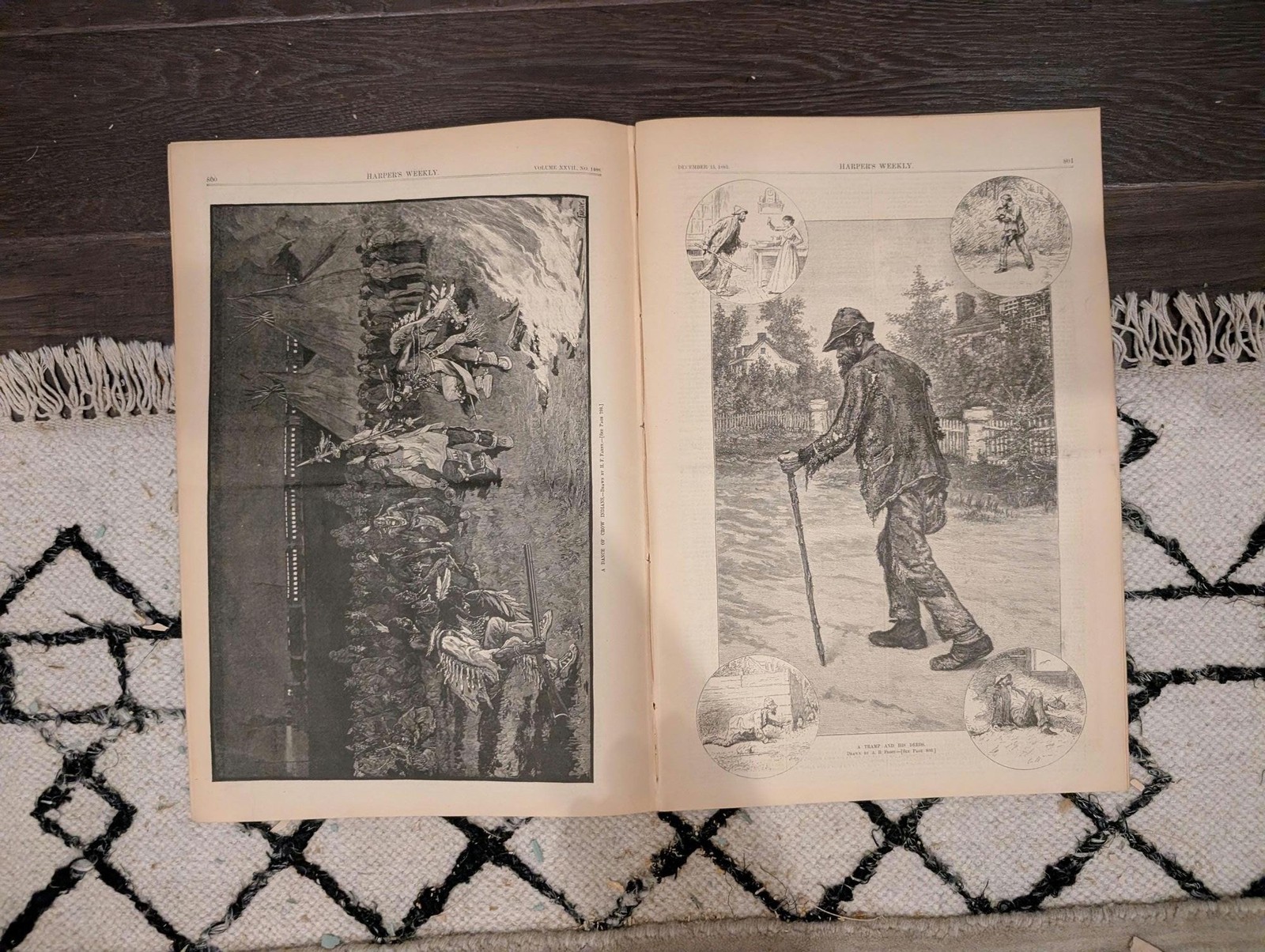 Harpers Weekly 1883 Crow Indians Dance Dec 15 Poes Cottage A.B. Frost