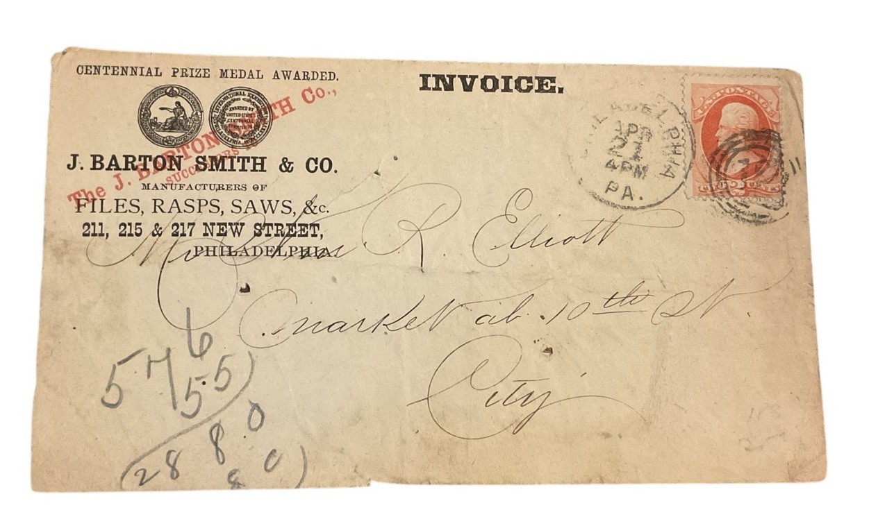 J Barton Smith Manufacturers Files Rasps Saws Philadelphia PA Envelope Front ED