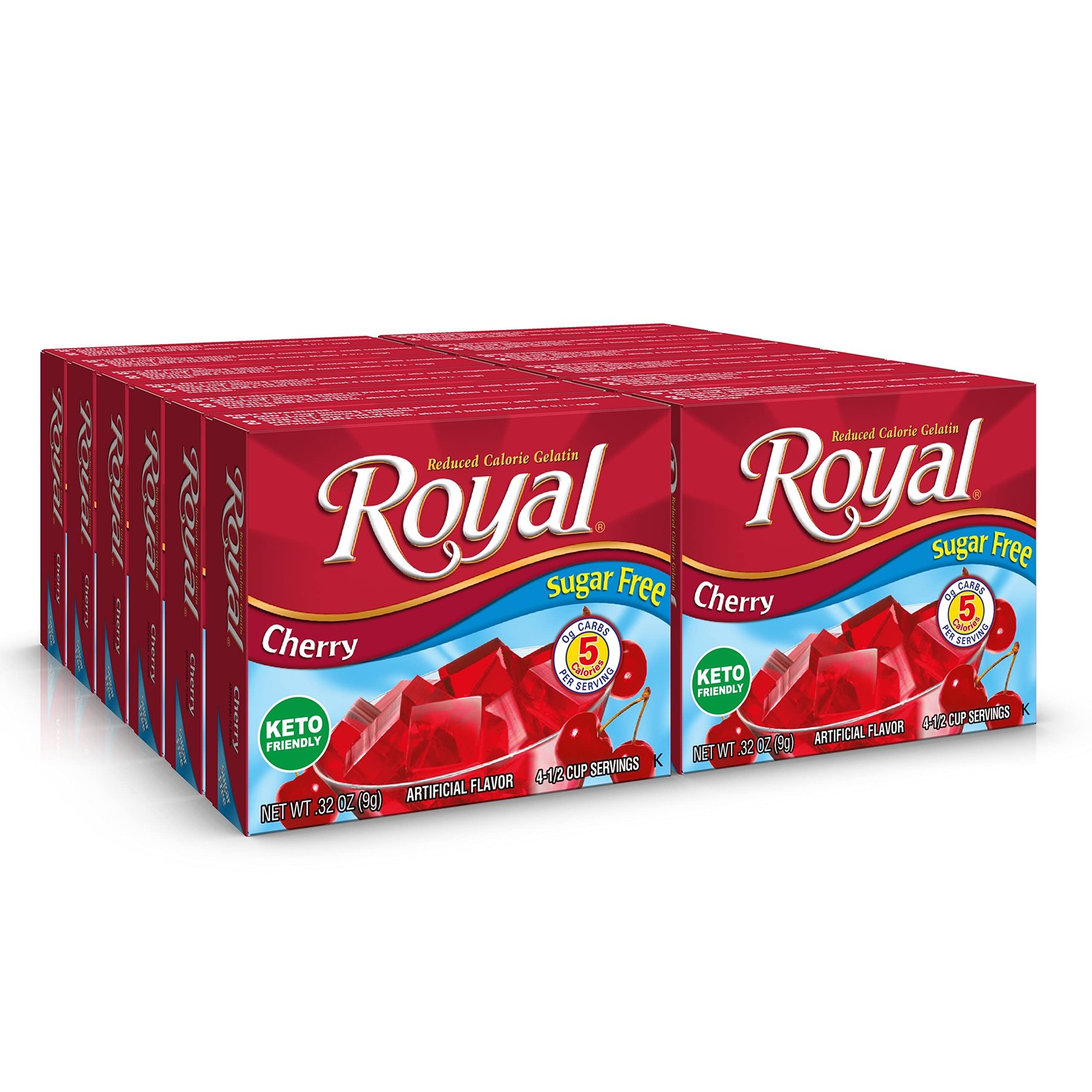 Royal Cherry Gelatin Dessert Mix, Sugar Free and Carb 0.32 ounce (Pack of 12) 