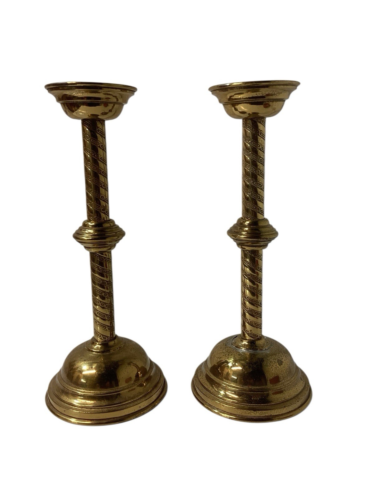 Pair Set Of 2 Antique Etched Brass Church Altar Candlesticks Candle Holders 12”