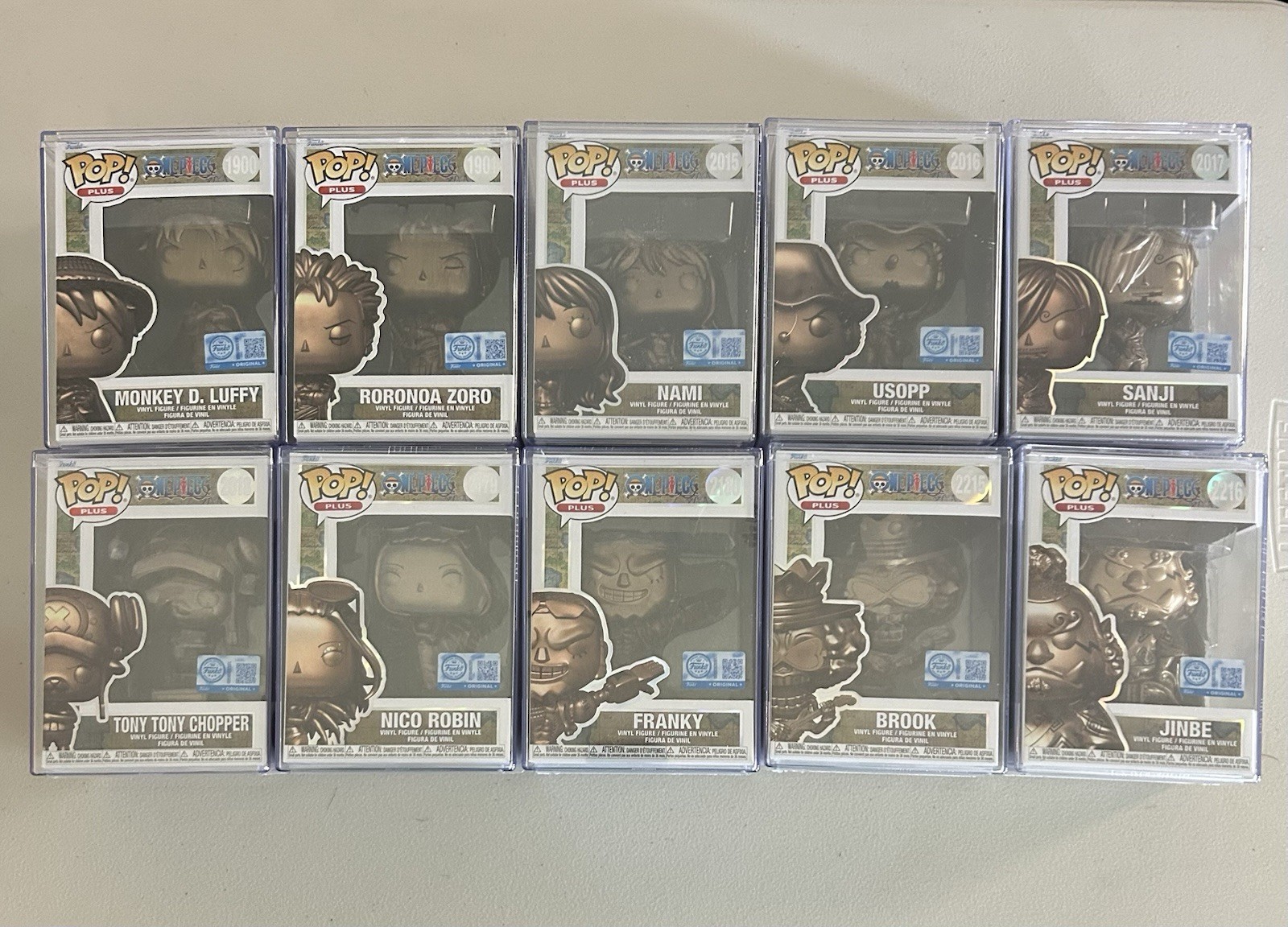 Funko Pop One Piece Bronze Figure Complete Set of 10 with Protectors IN HAND