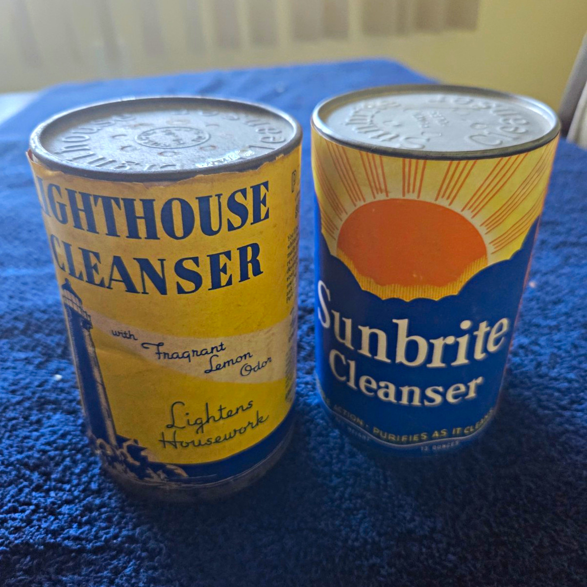 Vintage Sunbrite Cleanser Armour Lighthouse Tin Cans Paper Label Advertising