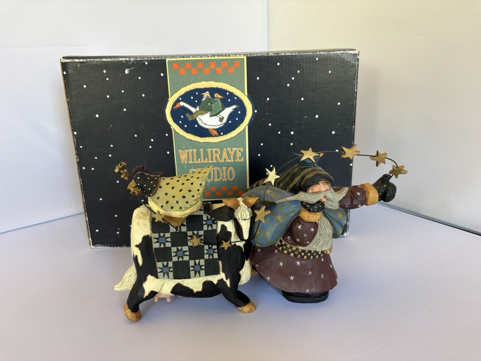 Vintage Williraye Studio Folk Art Santa Cow Chicken Star Figurine WW2272 EUC