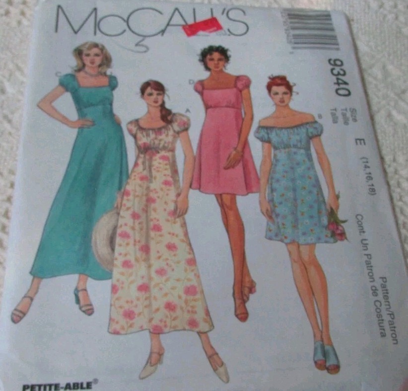 McCall's Misses'  Summer Dress Pattern 9340 Size E 14-18 BRAND NEW UNCUT 