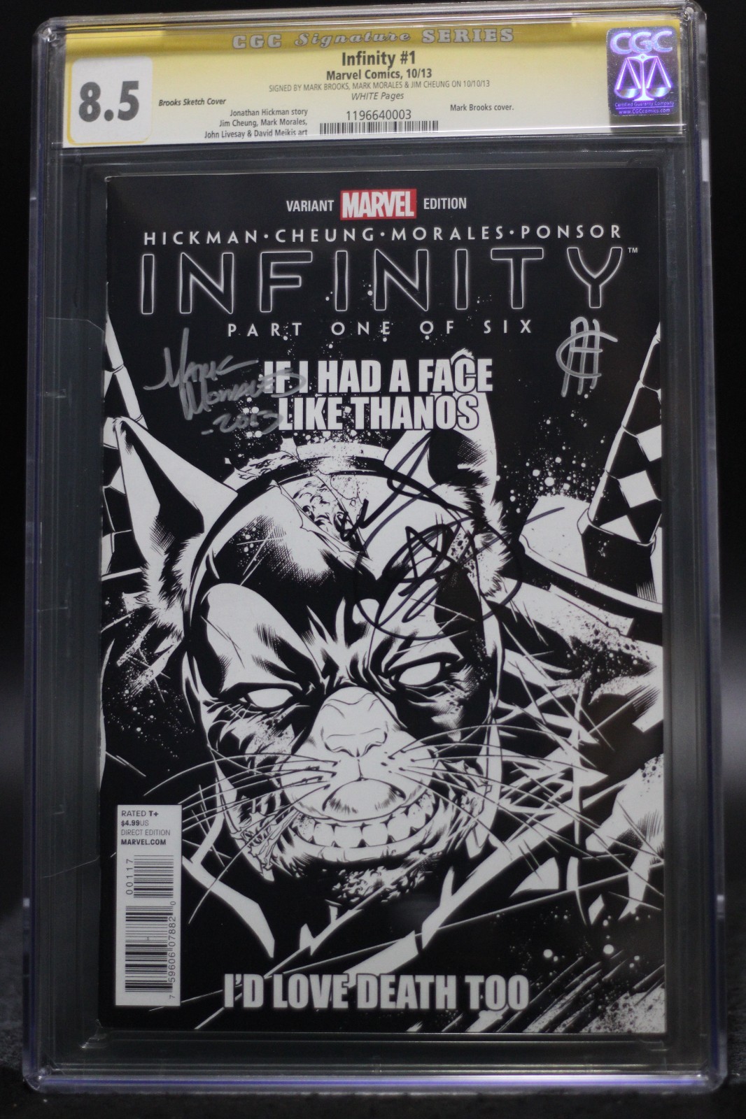 Infinity (2013) #1 Signed x3 Mark Brooks Sketch Cover CGC SS 8.5 White Pages