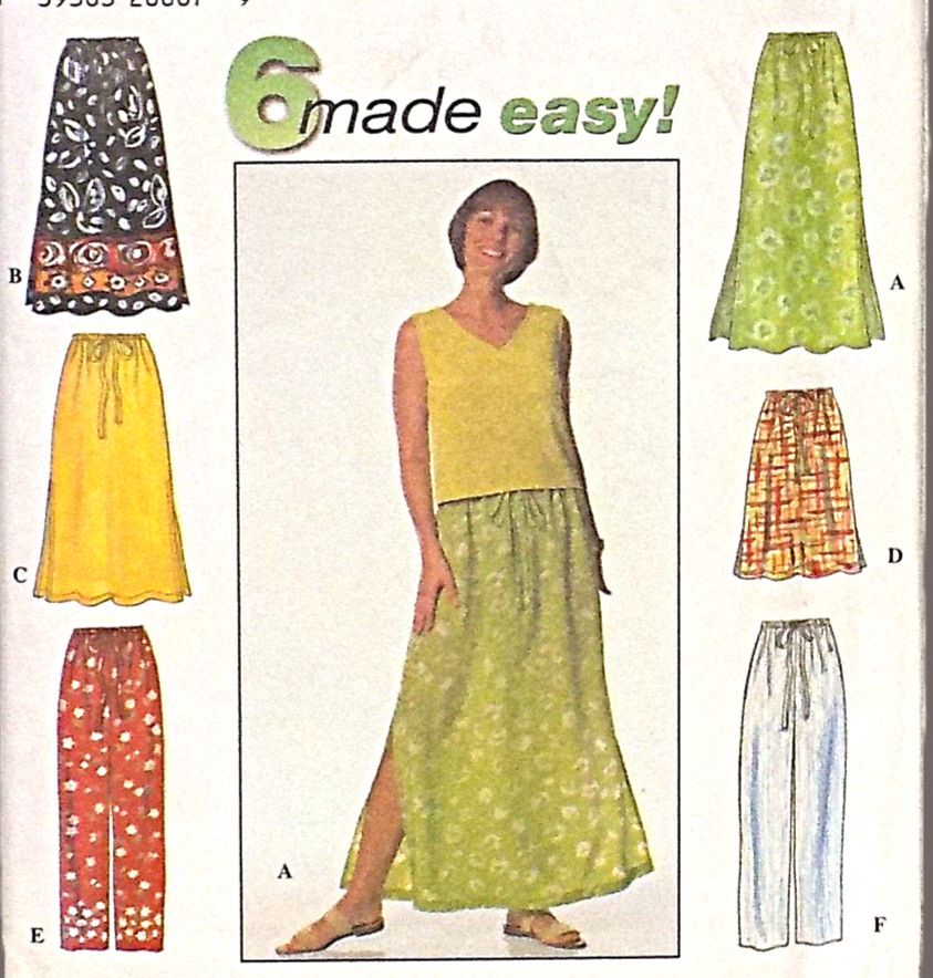Vtg 1997 Simplicity 7513 Pull-On Pants and Skirts with Drawstring and Elastic FF
