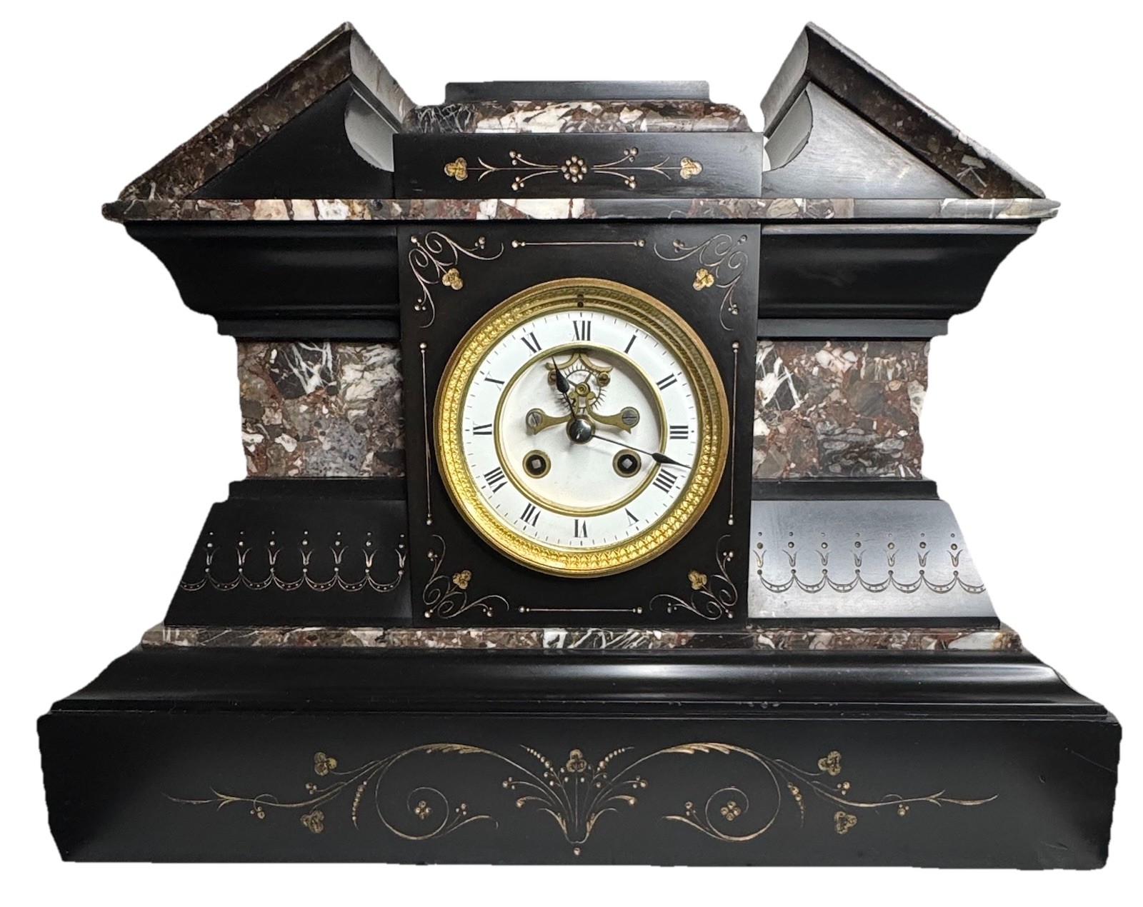 Antique 1890s Japy Freres French Marble Clock Fully Serviced W/ Key And Pendulum