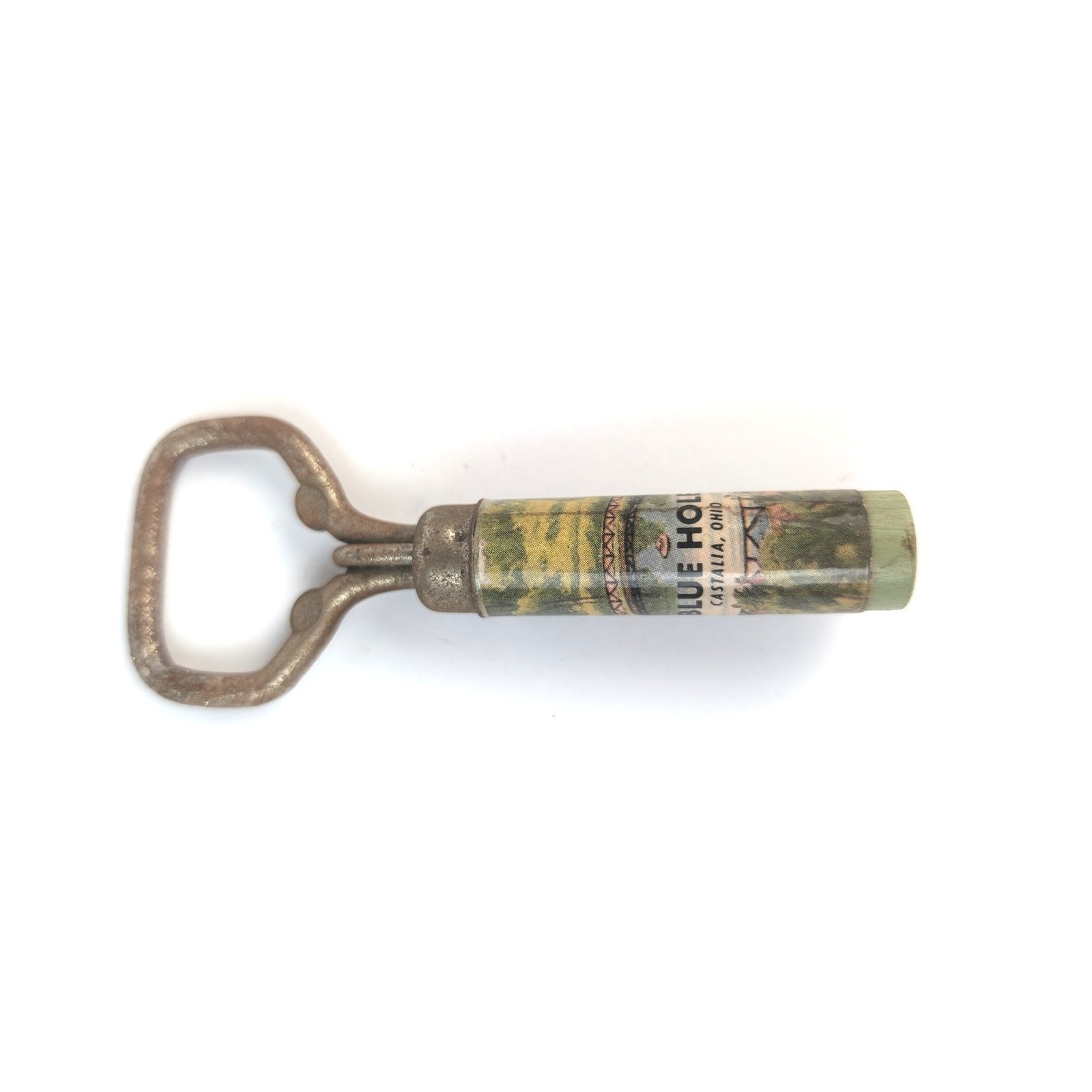 Vintage Blue Hole Castalia Ohio Bottle Opener Translucent Handle Souvenir