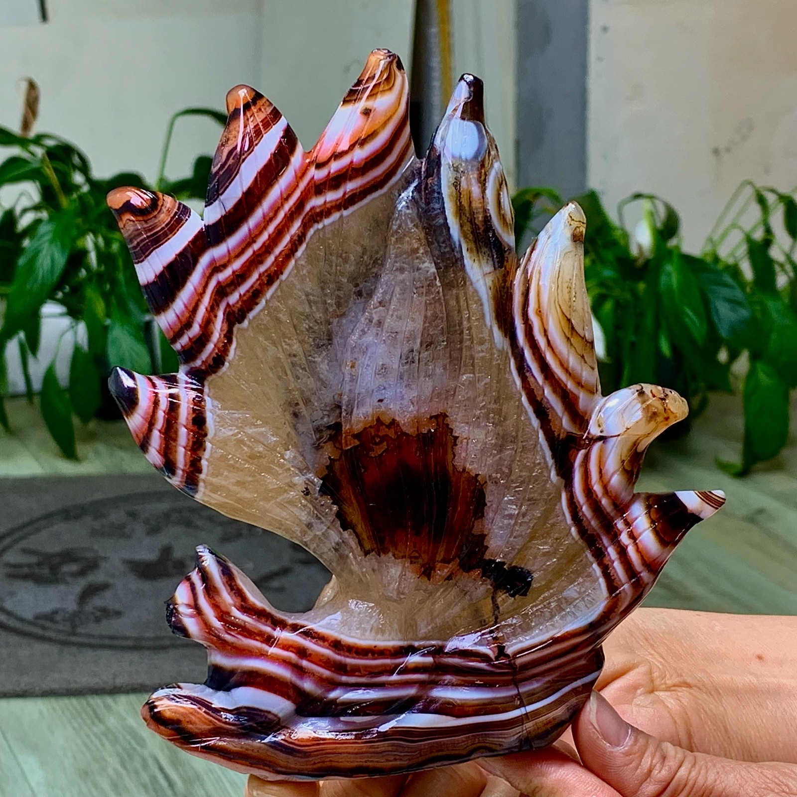 1.25LB Natural red agate hand carving nine-tailed fox quartz crystal healing