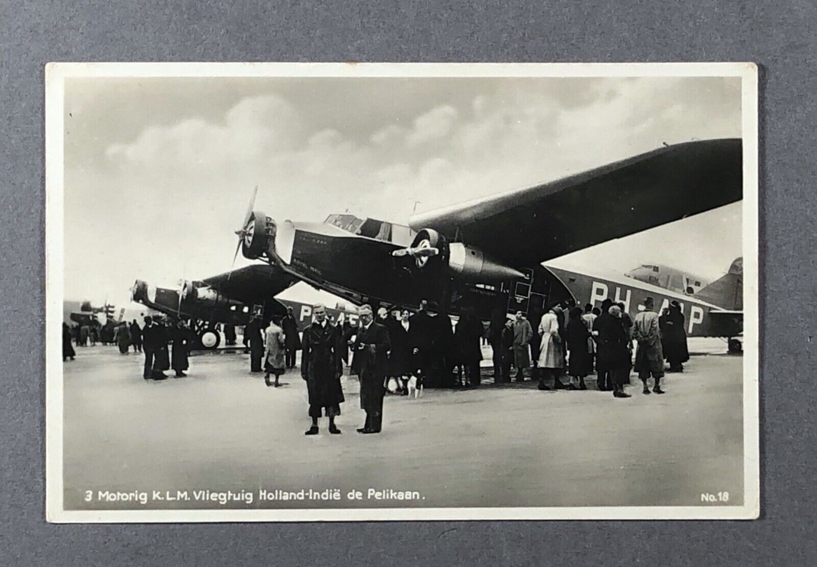 KLM FOKKER F.XVIII PELIKAAN VINTAGE AIRLINE POSTCARD 1935 REAL PHOTO RPPC 