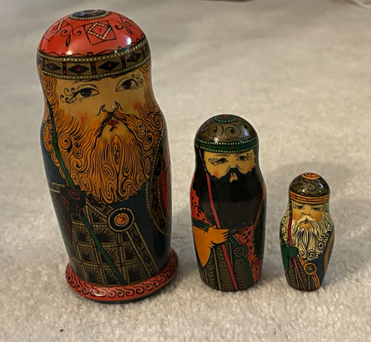 Vintage Signed Russian Nesting Dolls 3 Bogatyrs Warrior Knight Matryoshka Set Co Vintage Signed Russian Nesting Dolls 3 Bogatyrs Warrior Knight Matryoshka Set Co