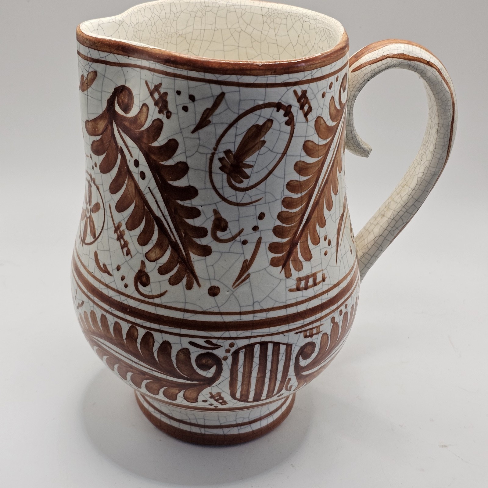 Benlloch Spain Studio Pottery Pitcher Vase Painted Fern Plant Art Signed 7 Benlloch Spain Studio Pottery Pitcher Vase Painted Fern Plant Art Signed 7