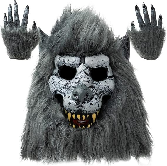 Werewolf Mask Costume Big Bad Bloody Howling Wolf Mask Claws with Bloodstains