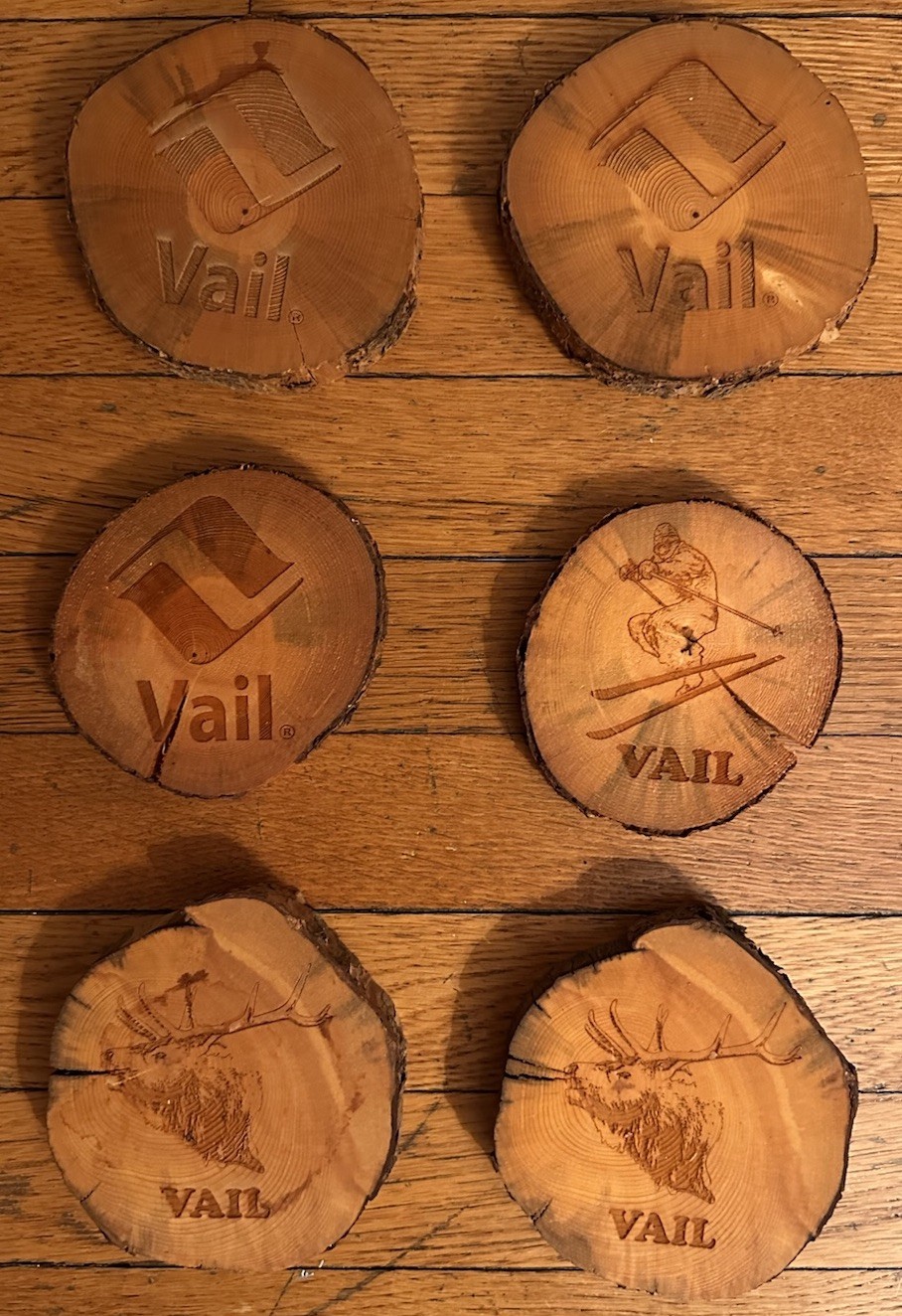 VAIL Ski Resorts Vintage Wood VAIL Logo Drink Coasters - 6 TOTAL / New