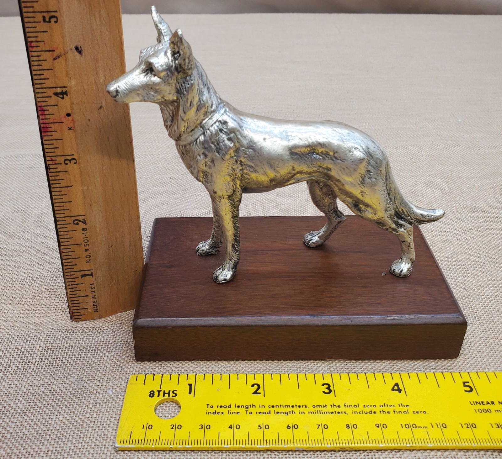 Vintage Weidlich Silverplate German Shepherd police working dog  wood base