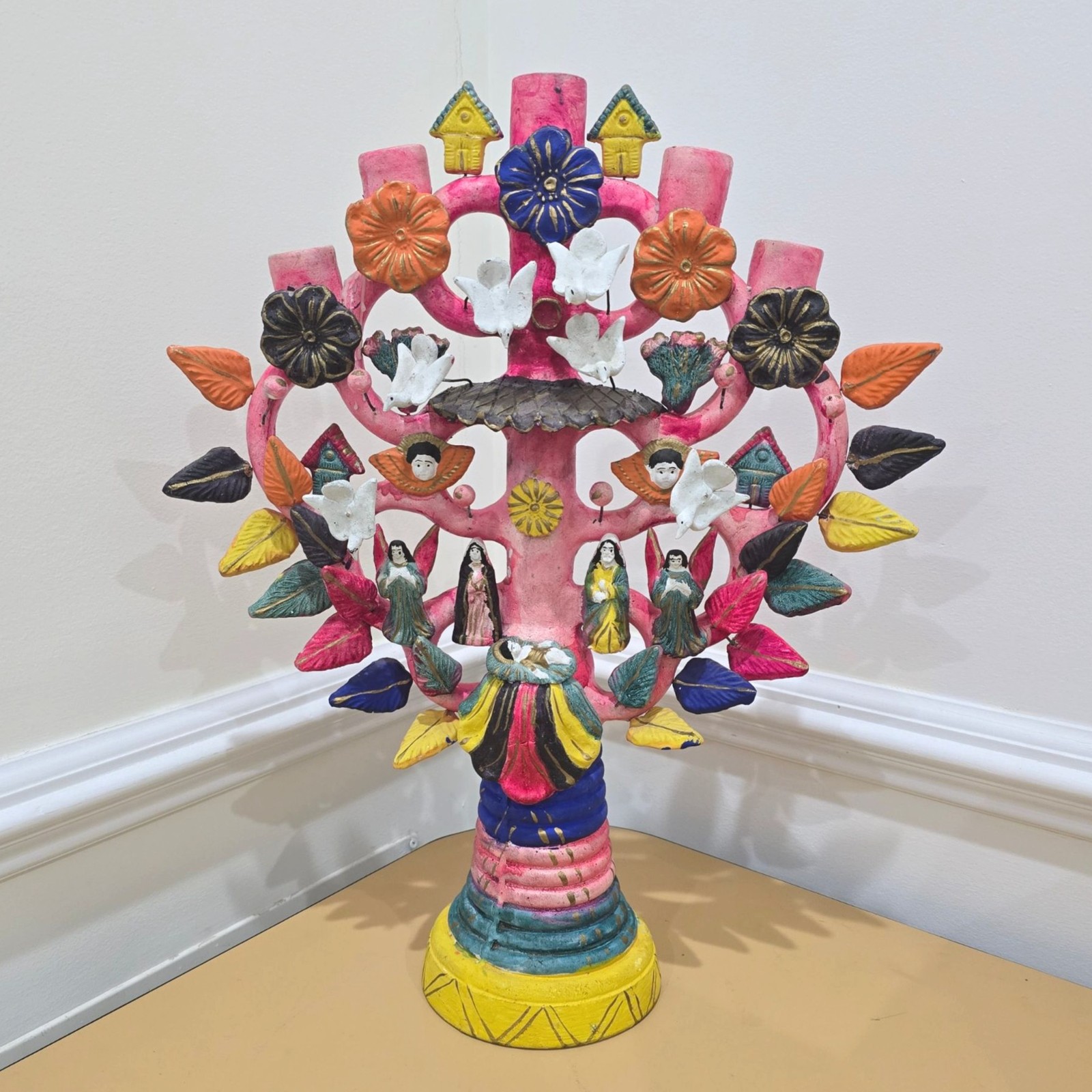 Handcrafted Mexican Pottery Tree Of Life Candle Holder Newlywed Gift Fertility