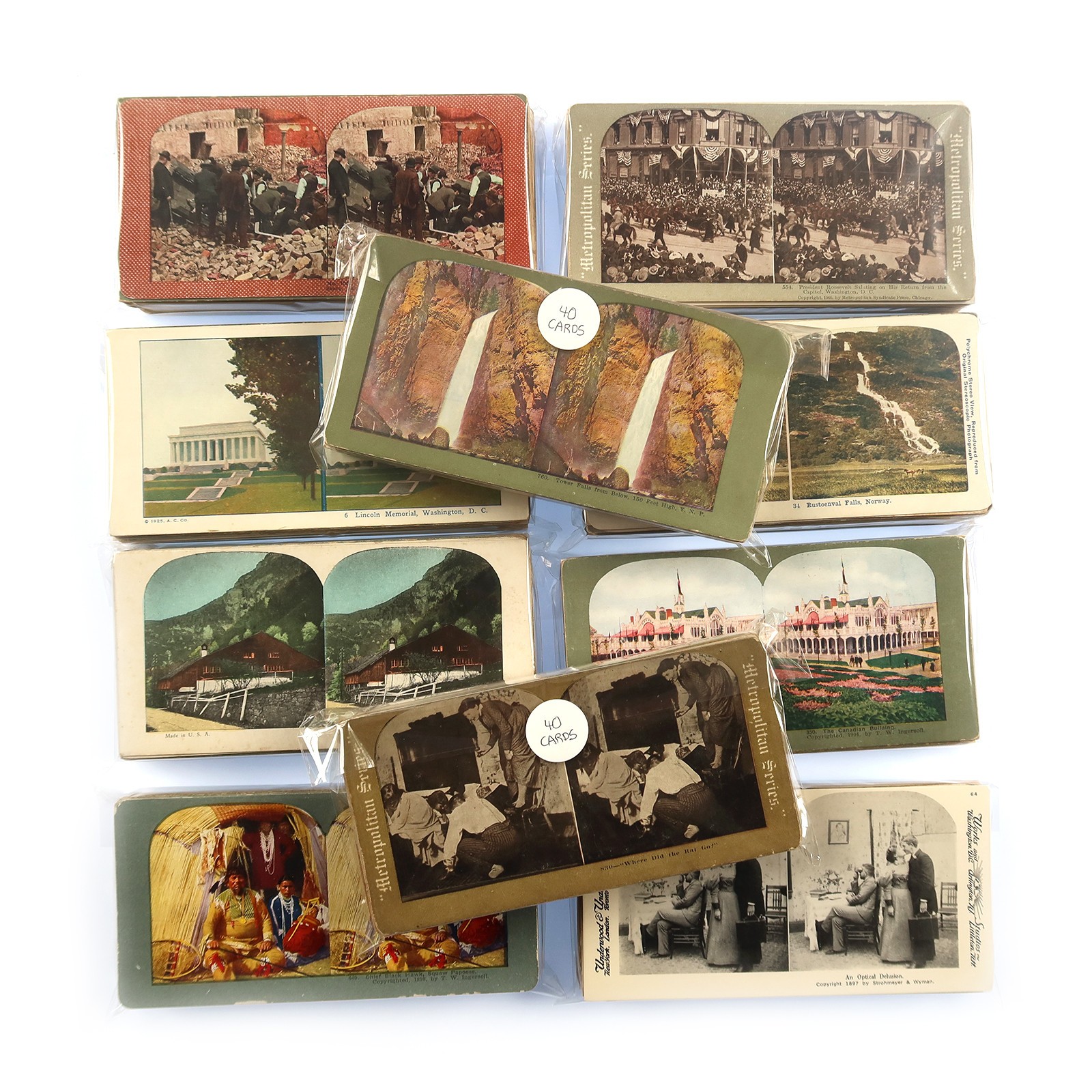 40 Stereoview Cards - Mixed Lithoview Lot - Random 1890s-1970s Color B&W Prints