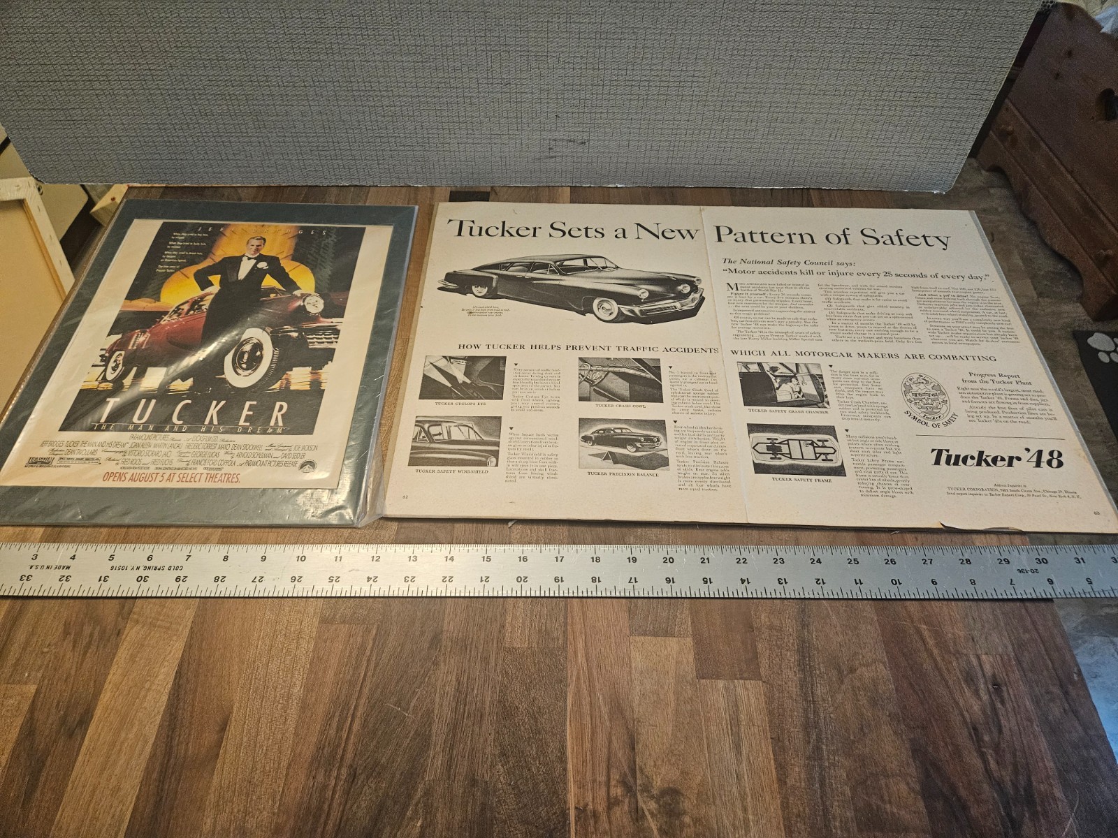 Vintage 1948 Tucker Car Print Ad Gallery Stamped & 1988 Movie Poster Original