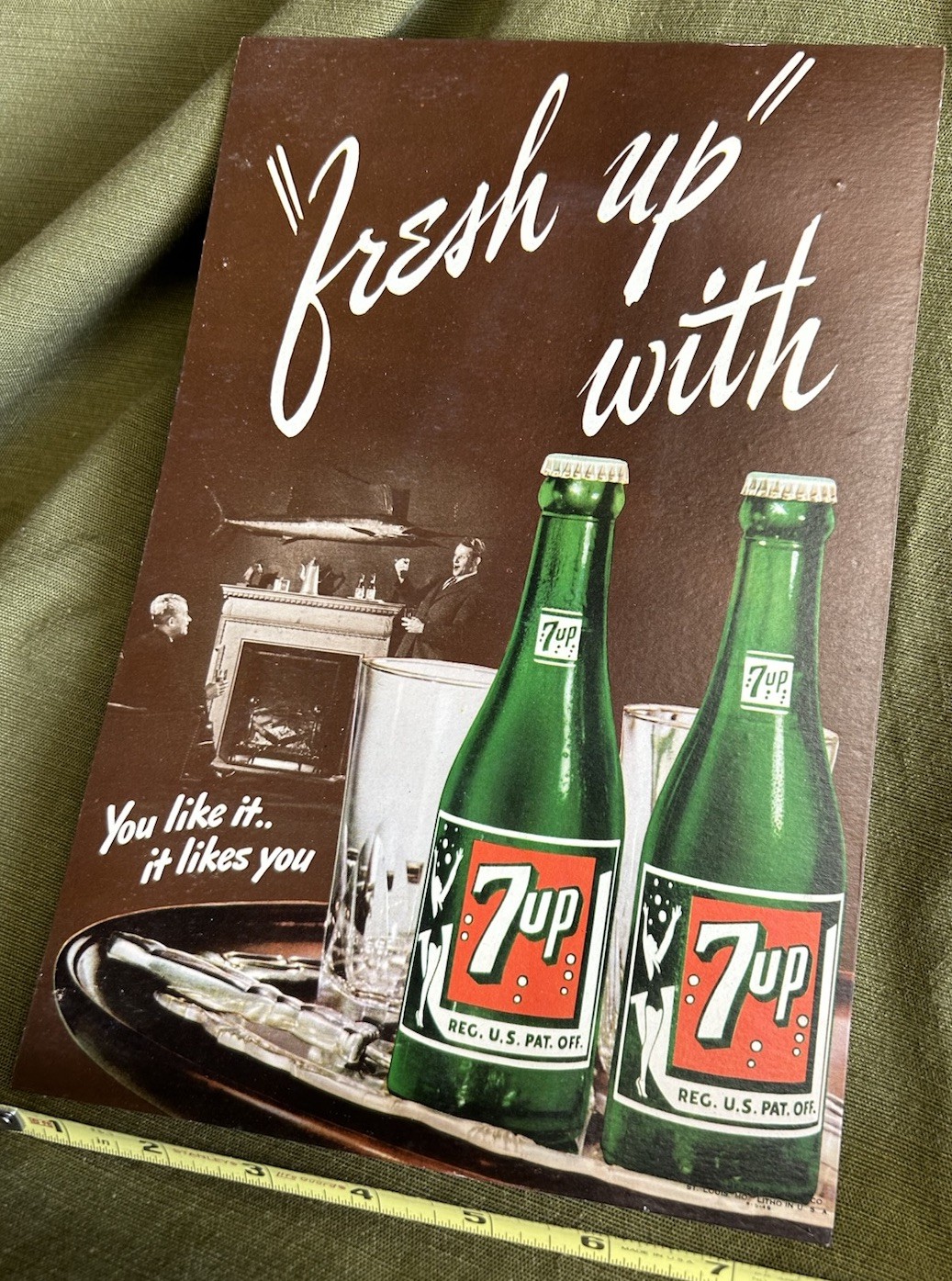 Vintage 7-up Cardboard Sign Die-cut 1946 Unused