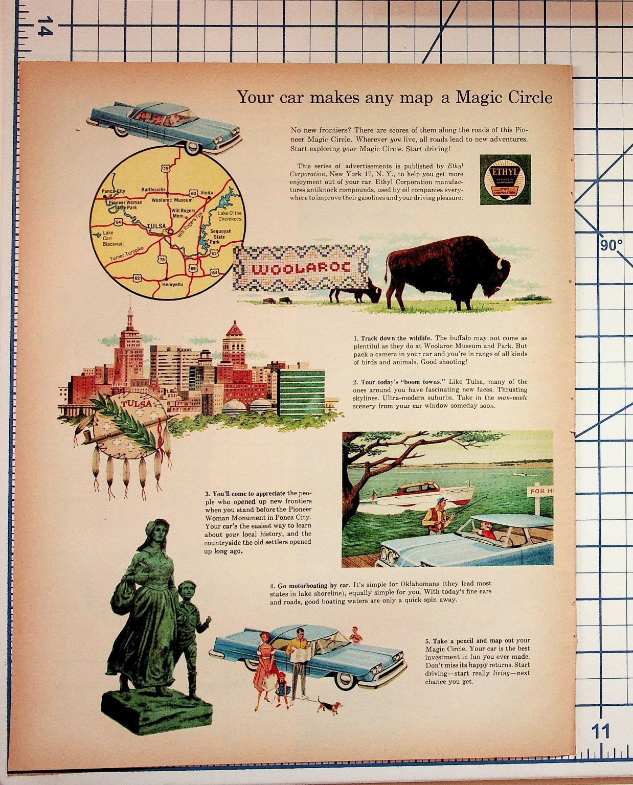 1950s Ethyl Corporation Oklahoma Travel Ad Woolaroc Tulsa Pioneer Woman 1950s Ethyl Corporation Oklahoma Travel Ad Woolaroc Tulsa Pioneer Woman