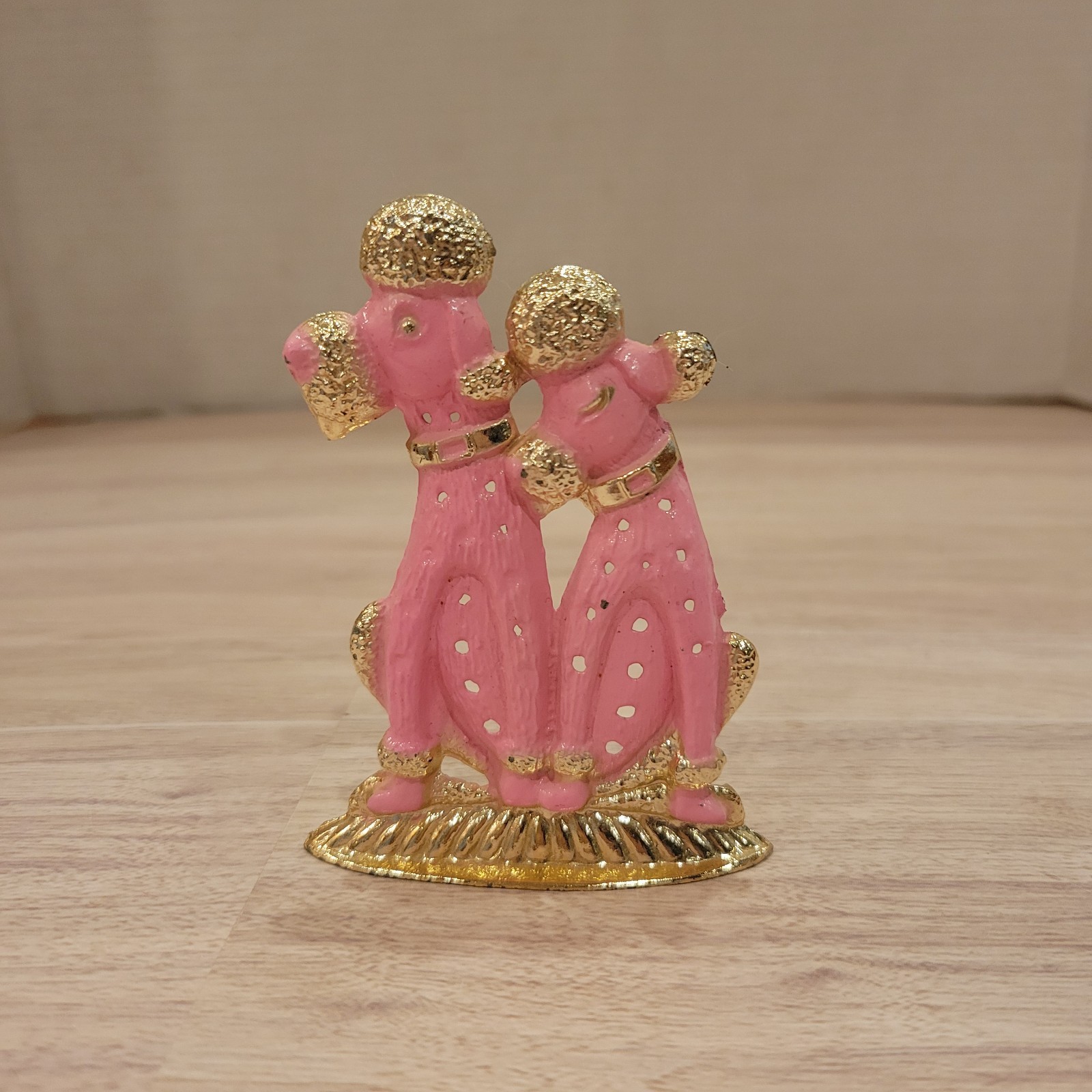 Vintage Pink Gold Metal Earring Holder Tree Poodle Dog Retro Kitschy 1970’s