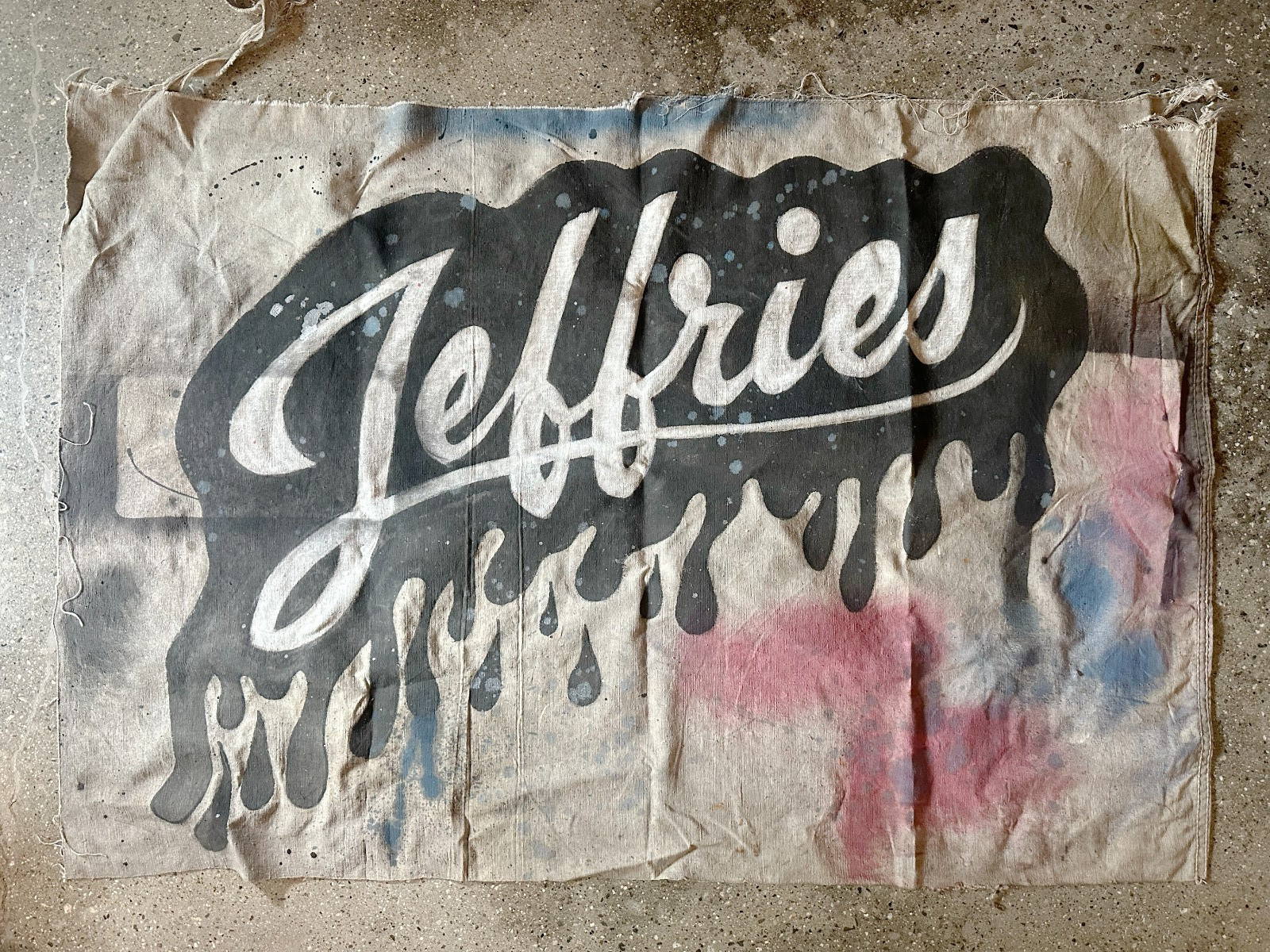 Vintage Dean Jeffries hand painted logo sign on canvas Brad Masterson custom car