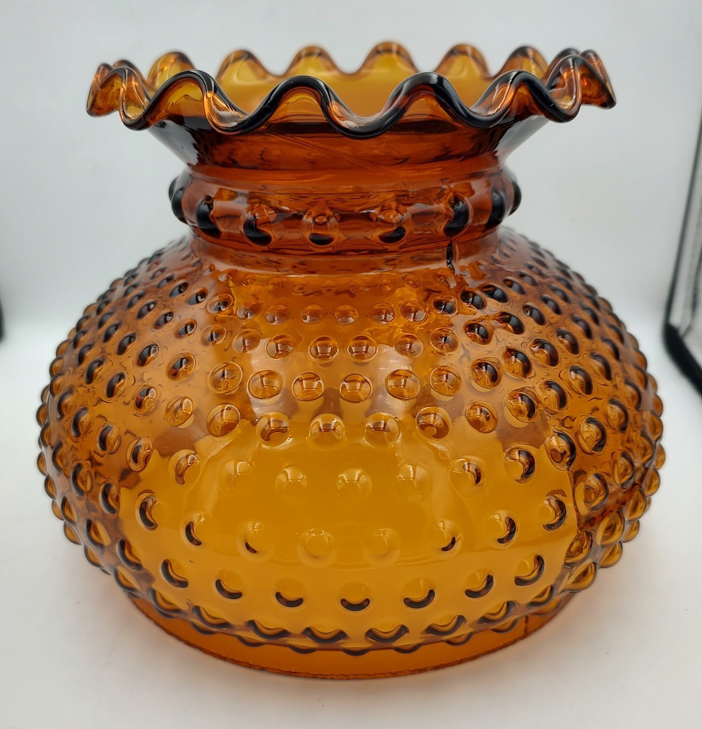 Vintage Amber Hobnail Glass Lamp Shade Ruffled Top - 6.25\