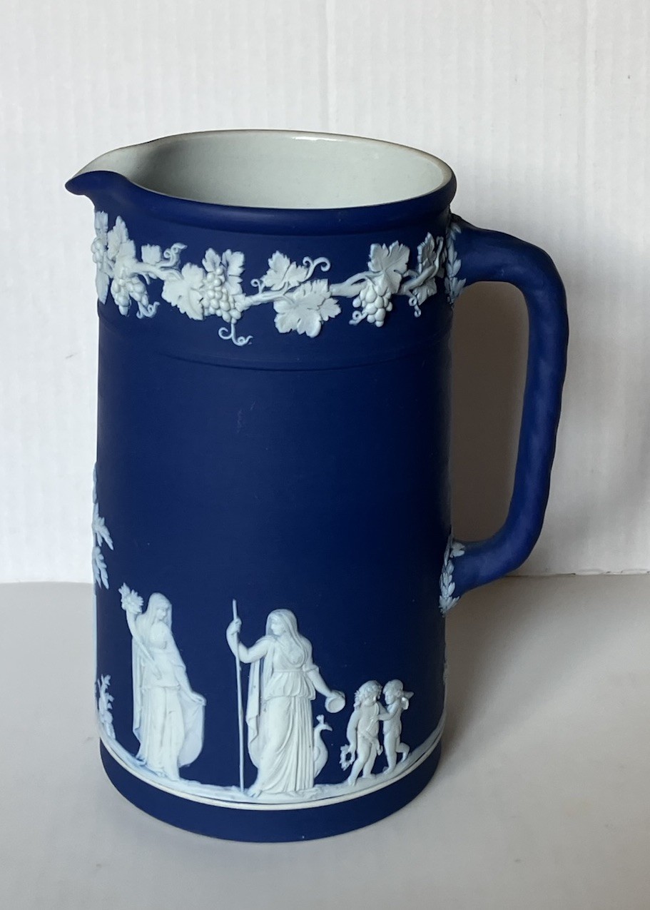 Antique Wedgwood Jasperware Portland Blue Neoclassical Pitcher 7.5 Inches