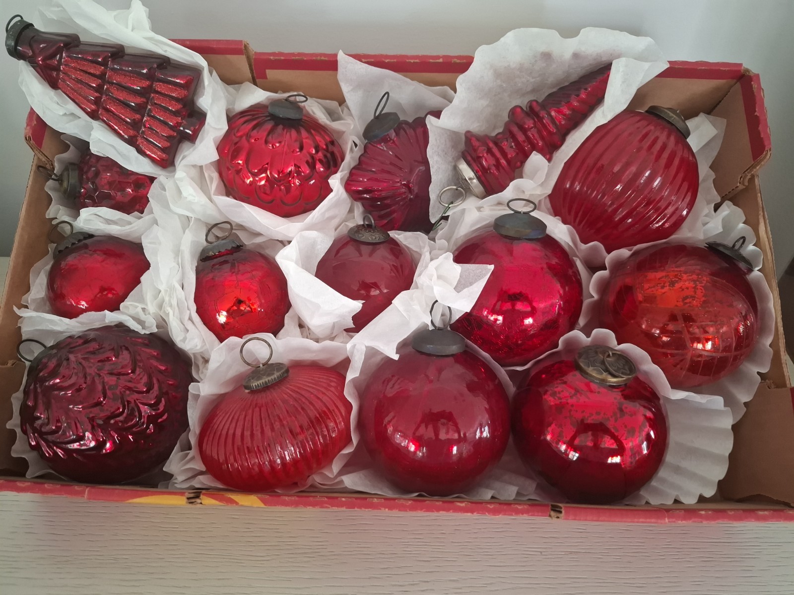 Lot Of 15 Vintage/Antique Red Heavy Glass Christmas Ornaments Various Sizes