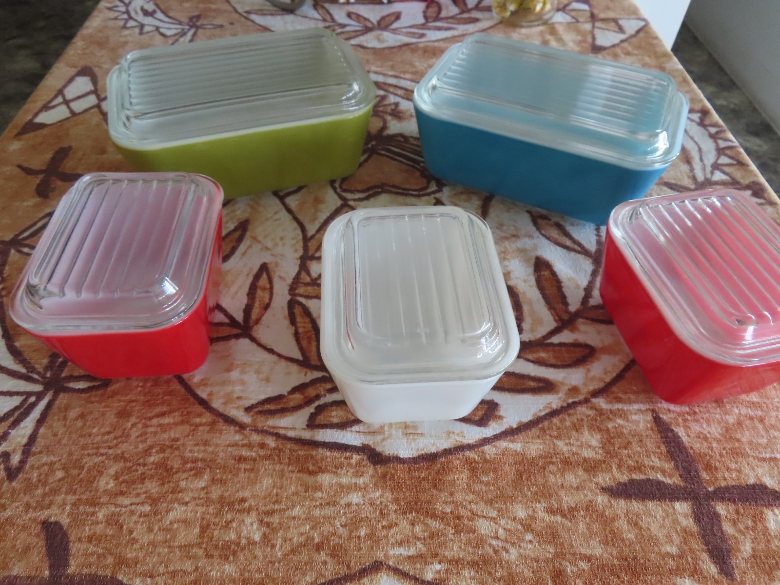 PYREX Vintage 10 pc Glass Rectangle Storage Container Set, Ribbed Lids Stackable