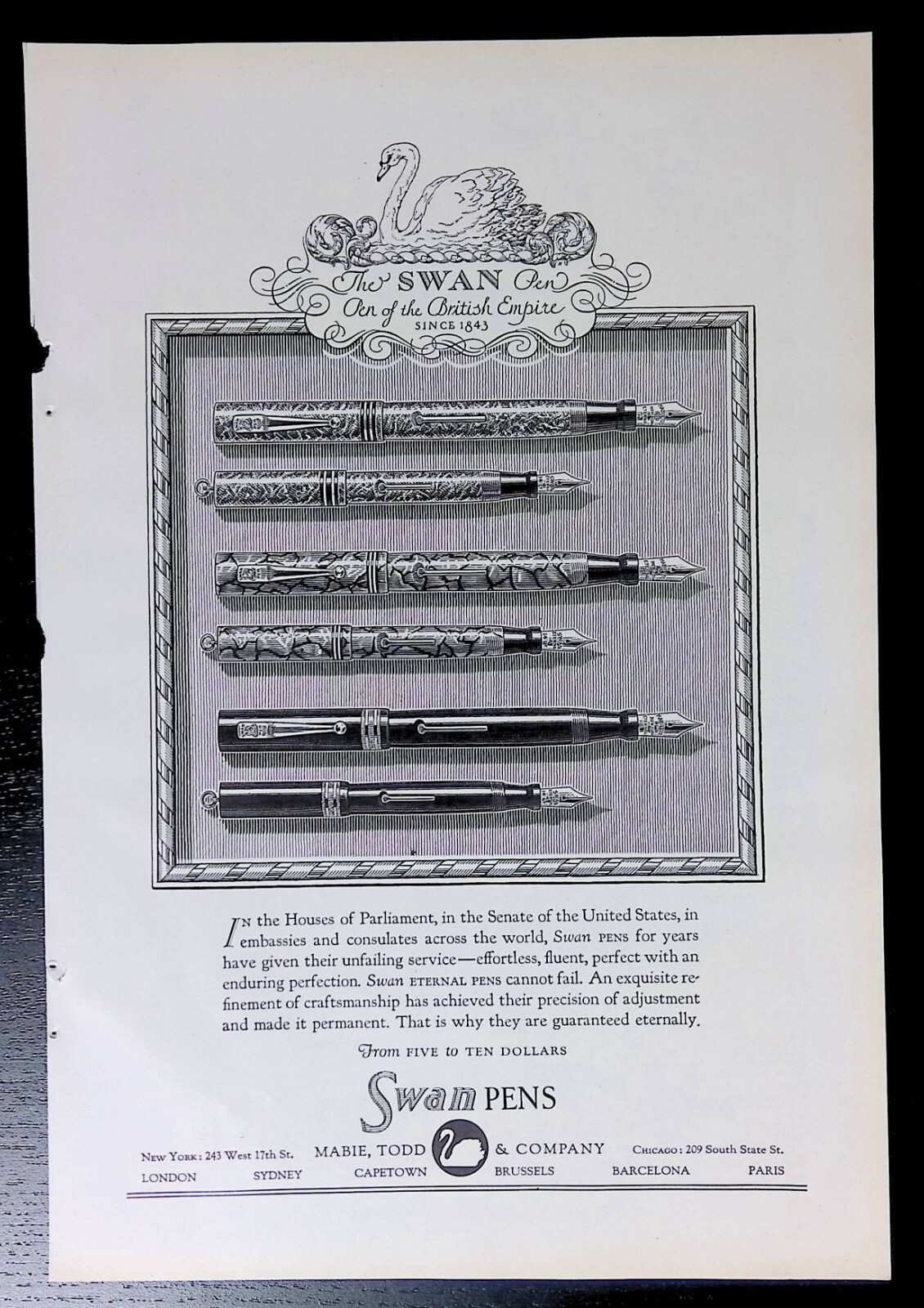 Print Ad 1923 Swan Eternal Pens British Empire Print Ad 1923 Swan Eternal Pens British Empire