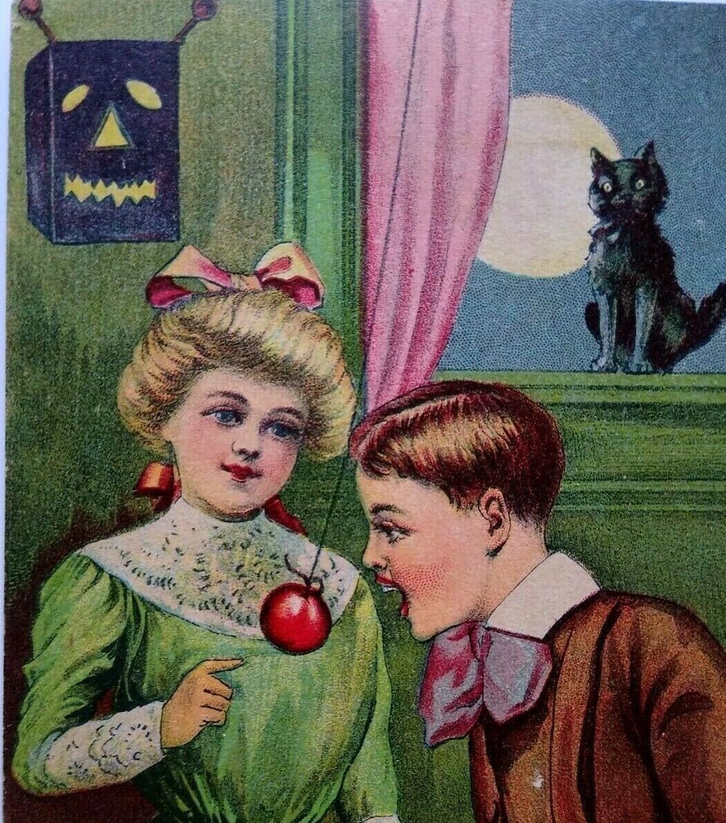 Halloween Pastimes Postcard Uncommon Black Cat Moon Black JOL Ser. 6510 Vintage 