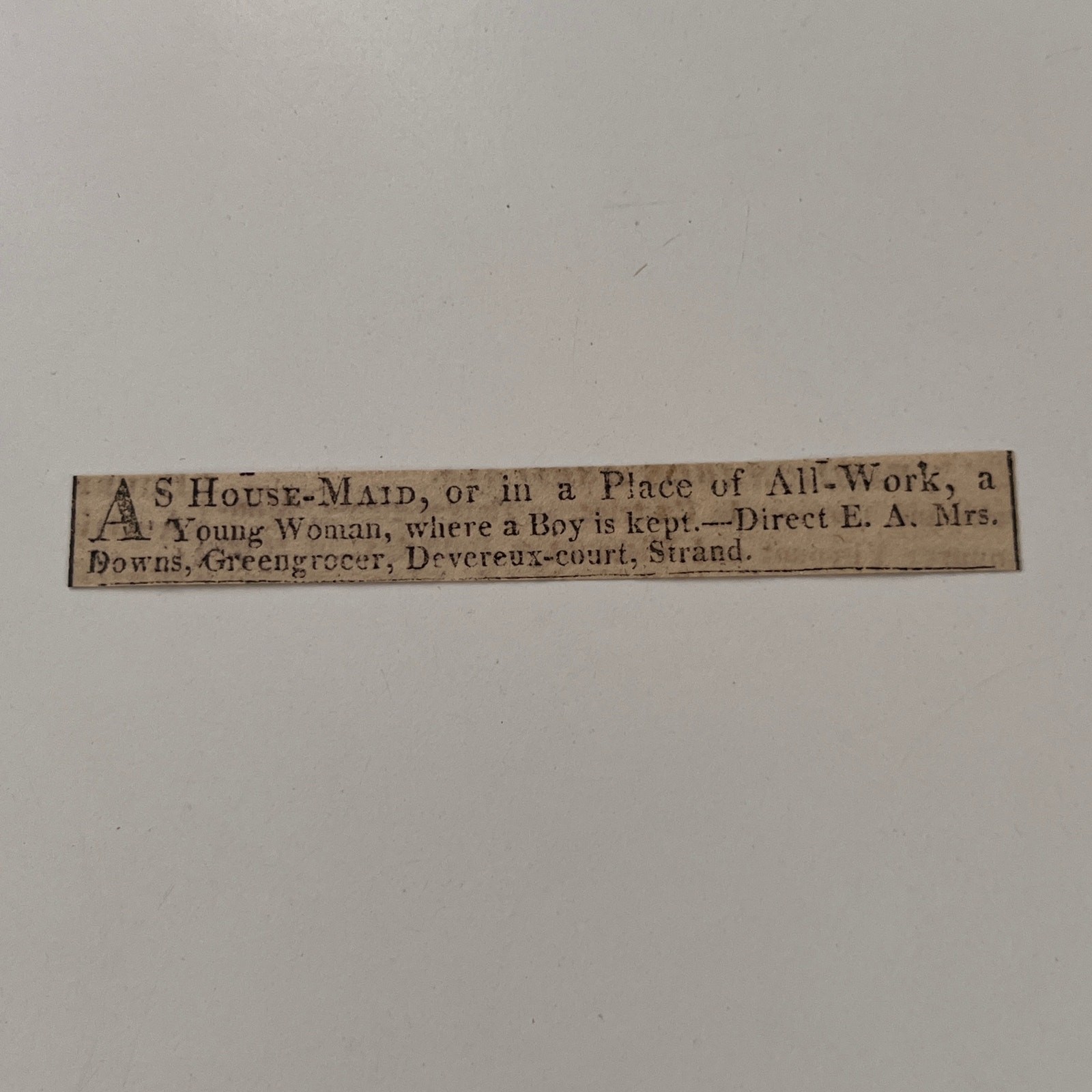 House-Maid Or In A Place of All-Work Direct E. A. 1814 London Clipping SAJ8-S96