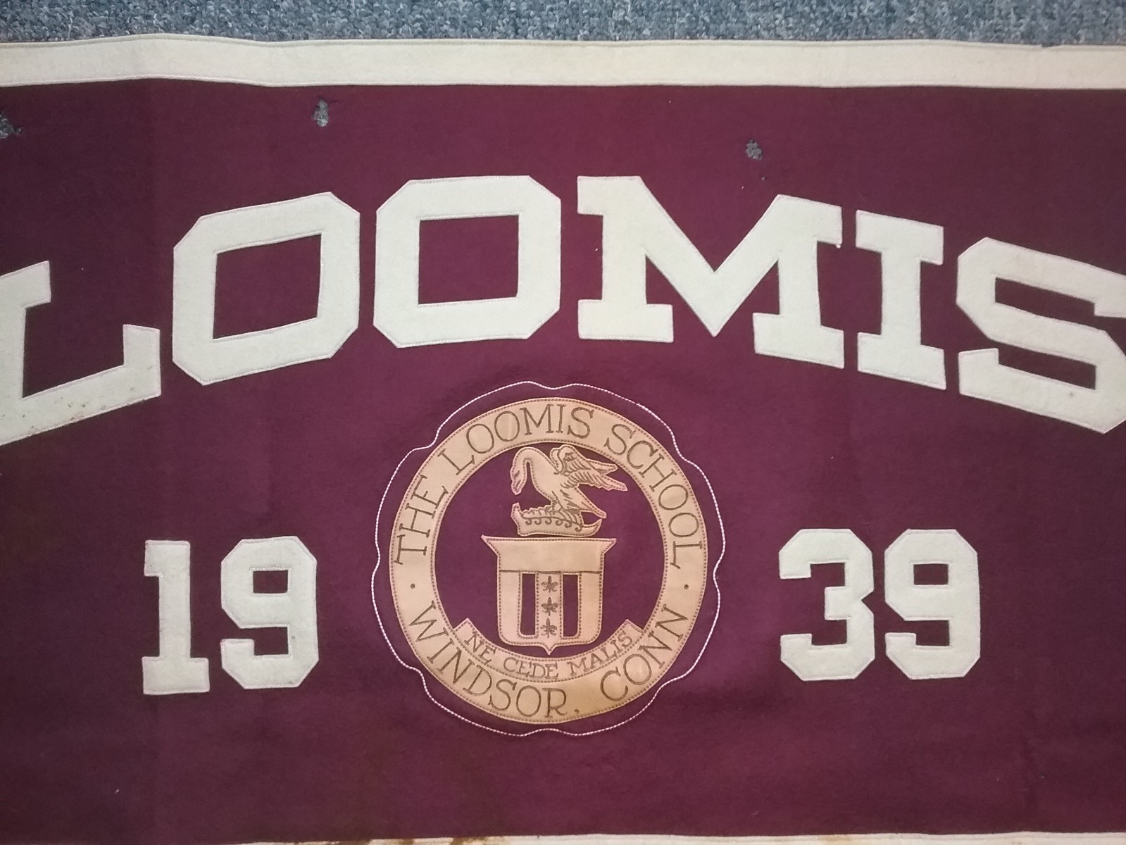 Vintage Loomis School 1939 Wool Felt Leather Pyrography Banner VGC 17\