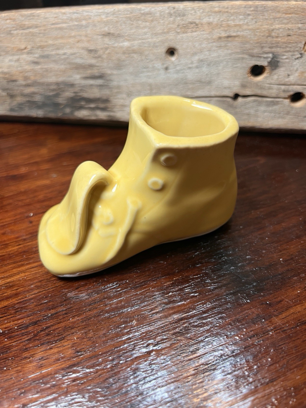 VTG Ceramic Baby Infant Shoe Bootie Planter Circa 1950s Yellow Glazed Vase
