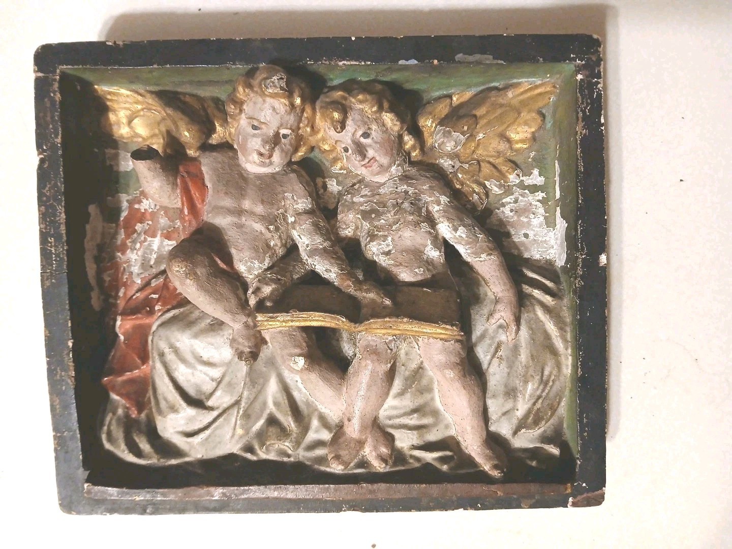 Rare Gold Antique Russian Carved Icon Fragment Wood 18th C Cyrillic Provenance