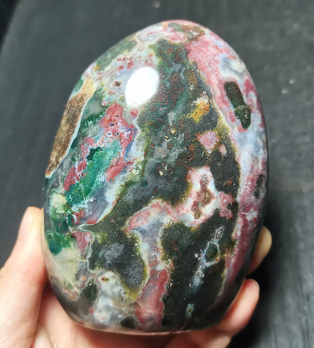 Rare 442.3G Natural Polished Orbicular Ocean Jasper Heart Reiki Healing  R79