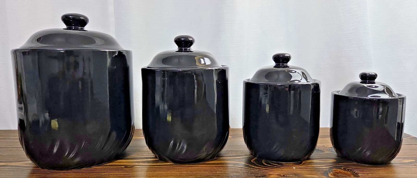 Vtg HomeCollection Black Canister Set 4Pc 1991 Stoneware Kitchen Storage