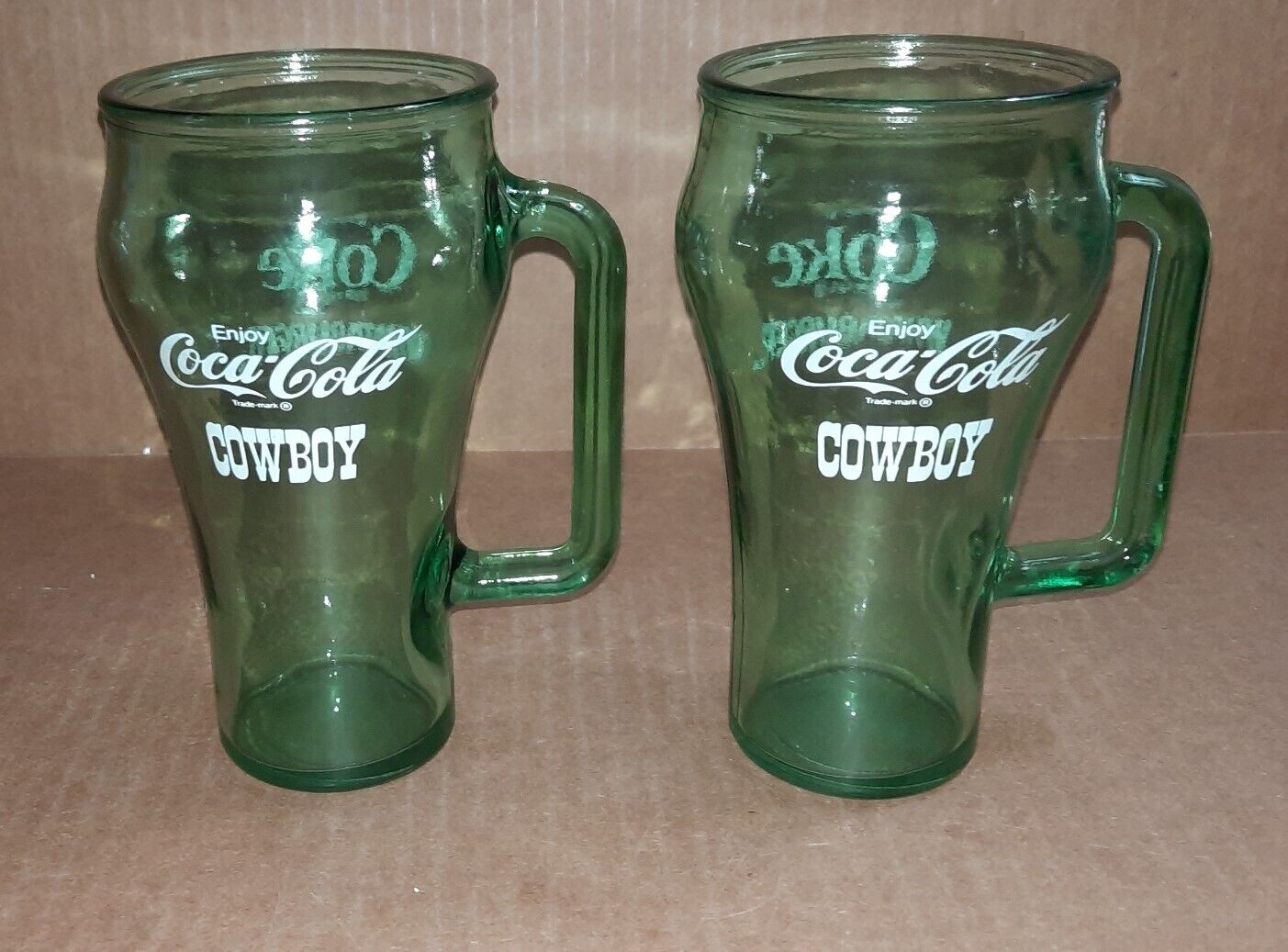 Glass Coca-Cola Whataburger Cowboy Green Handle Set Of 2 Mugs/Glasses